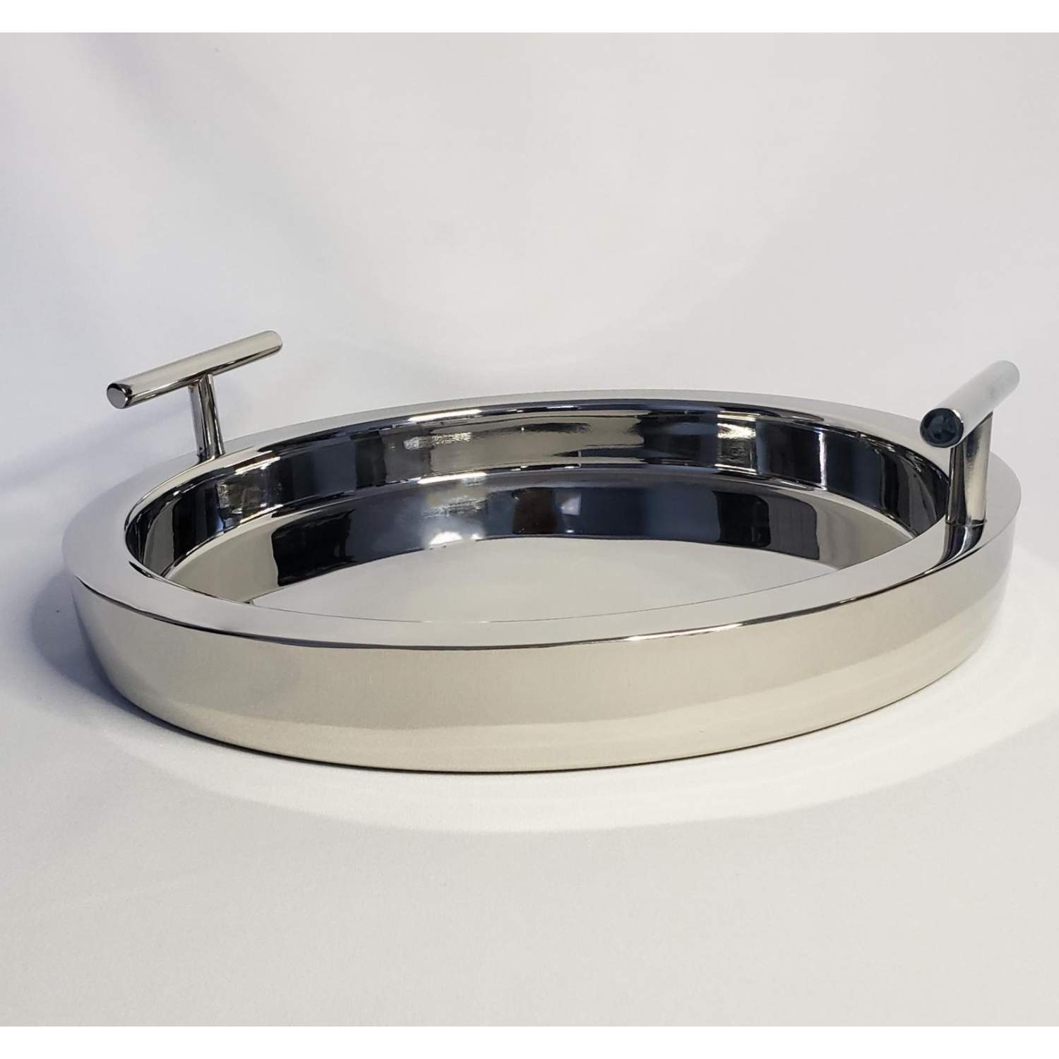 Plateau mural double en acier inoxydable argenté avec poignées en T de 14&nbsp;po de diamètre