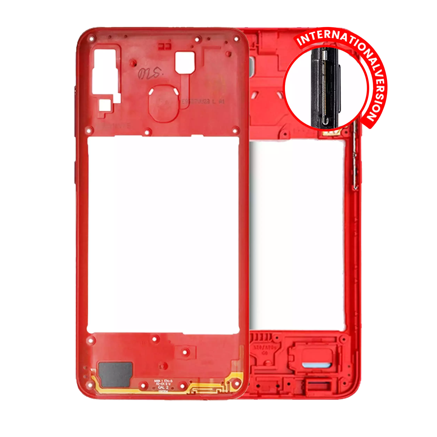Replacement Mid-Frame Housing Compatible With Samsung Galaxy A20 (A205 / 2019) (International Version) (Red)