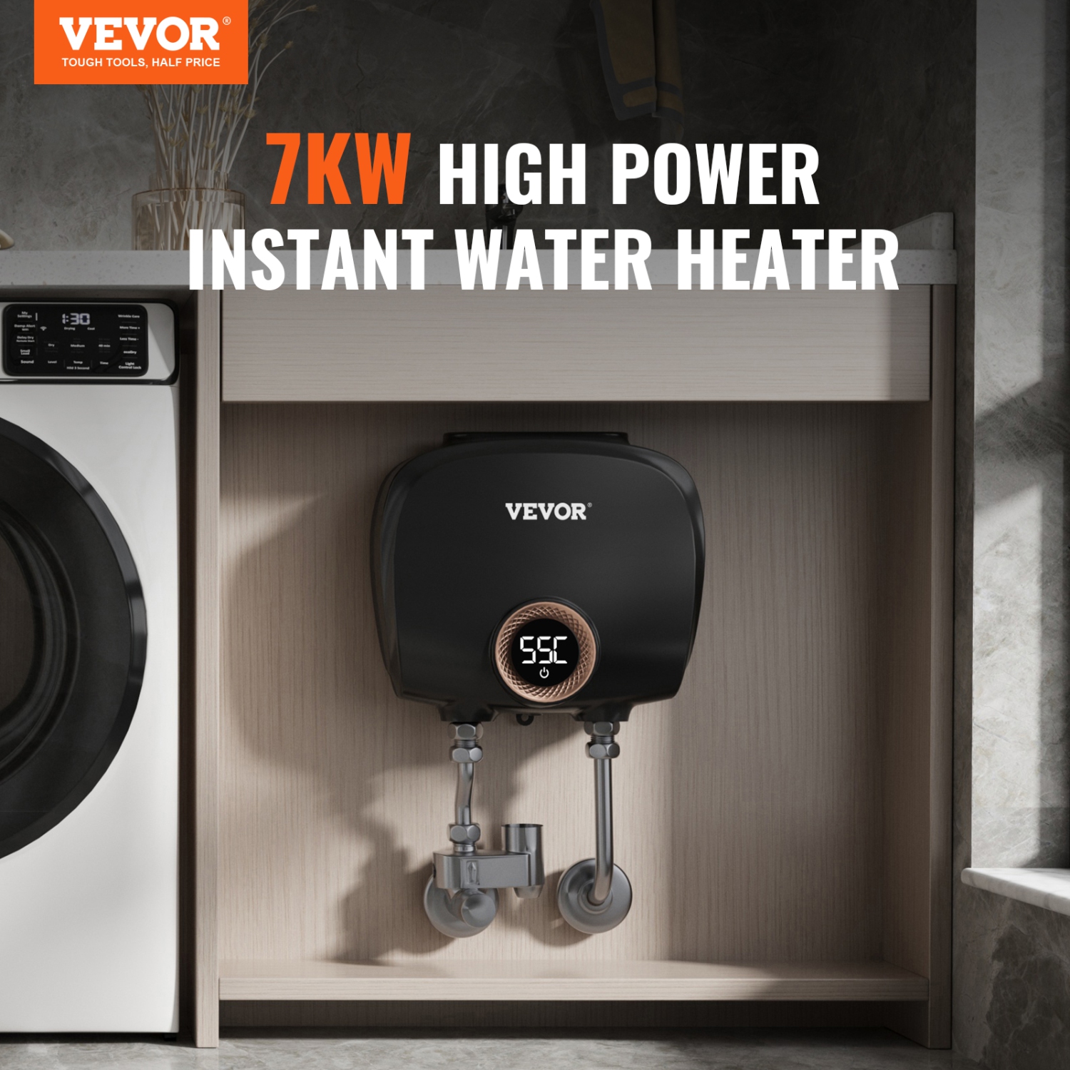 VEVOR Tankless Water Heater Electric, 7kw On Demand Instant Under Sink Water Boiler, Digital Temperature Display & Easy Installation & 24-Hour Water