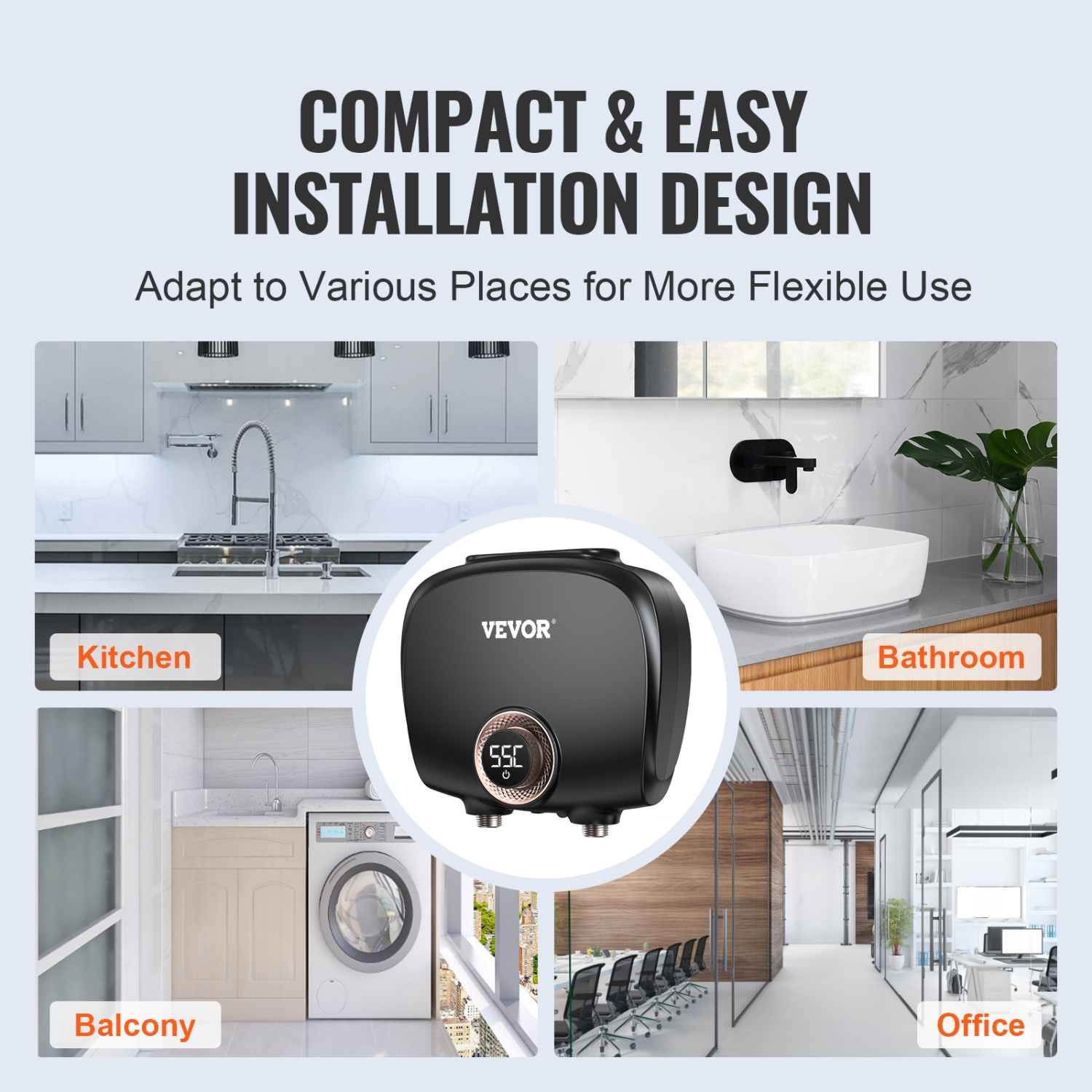 VEVOR Tankless Water Heater Electric, 7kw On Demand Instant Under Sink Water Boiler, Digital Temperature Display & Easy Installation & 24-Hour Water