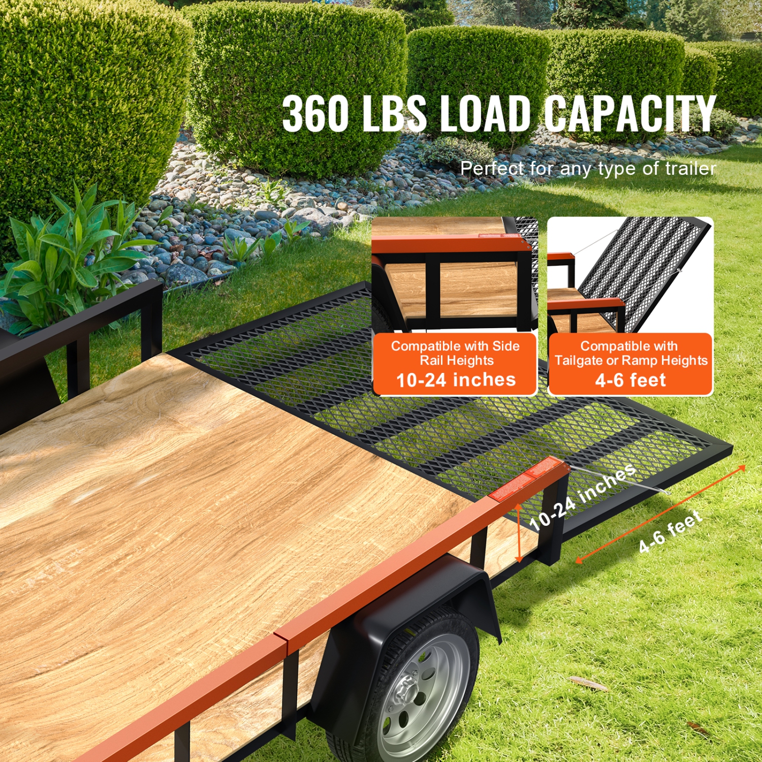 VEVOR Trailer Tailgate Lift Assist, Max 180lbs Load, Compatible with Open Utility Trailer Tailgate and Ramp, with 10 to 24 Inches Heights Side Rail