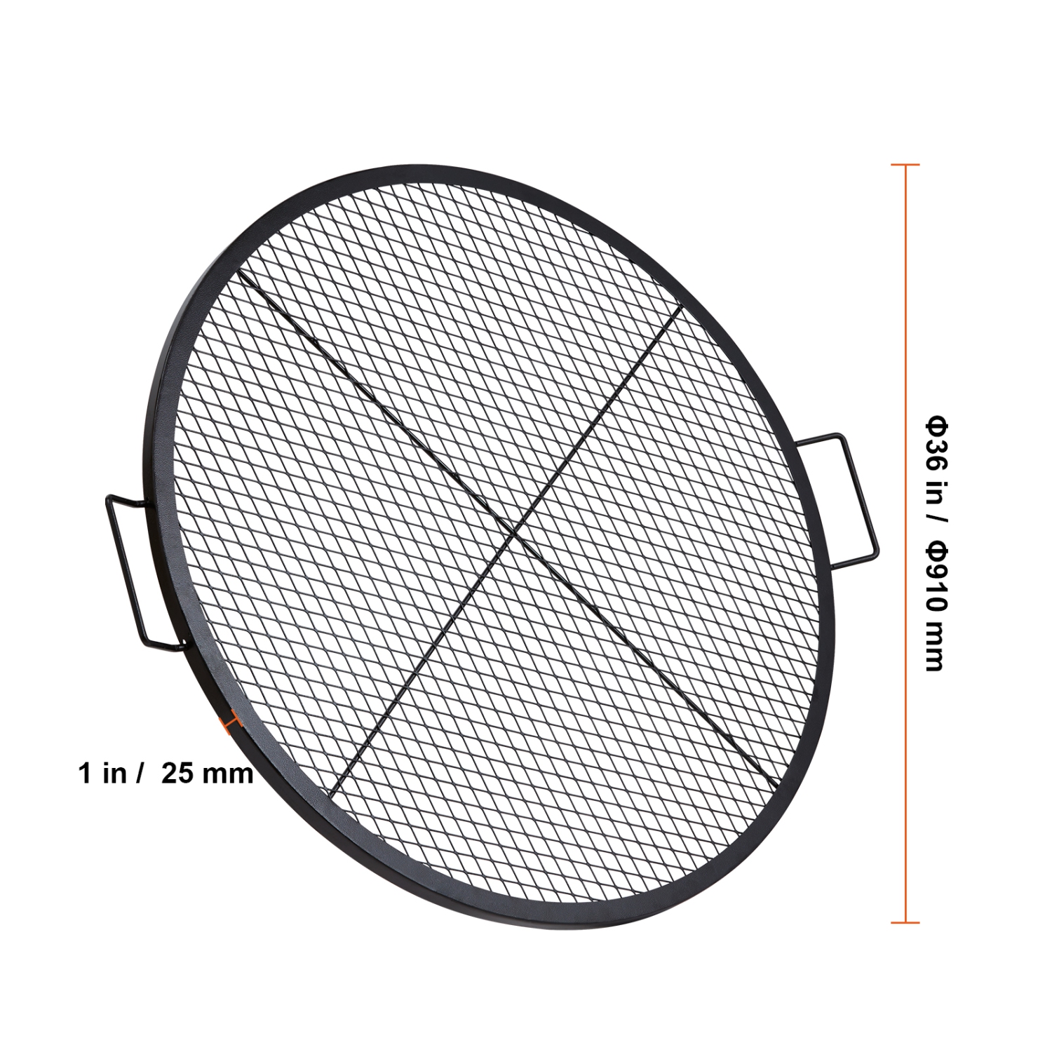 VEVOR X-Marks Fire Pit Grill Grate, Round Cooking Grate, Heavy Duty Steel Campfire BBQ Grill Grid with Handle and Support X Wire, Portable Camping