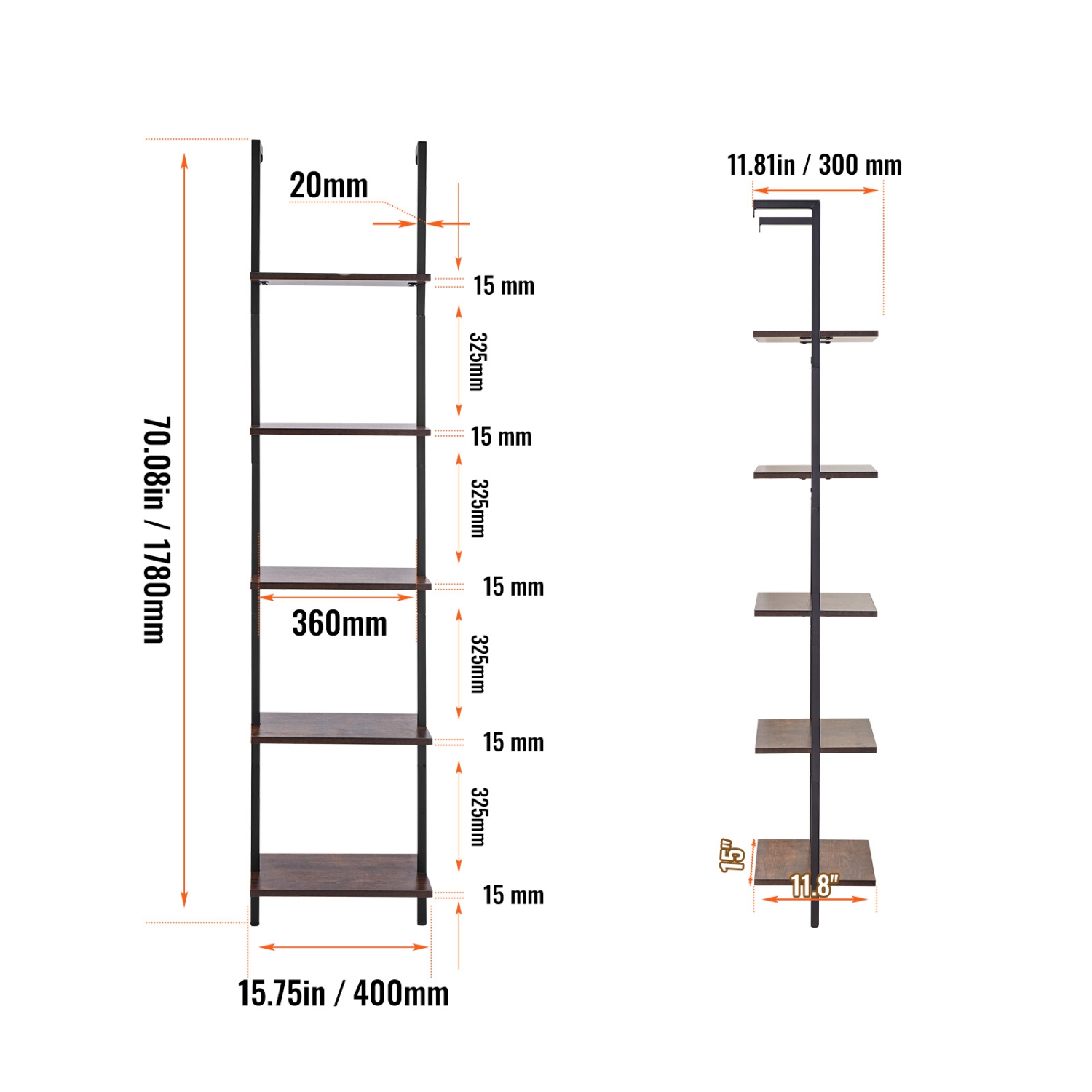 Étagère à tuyau carrée industrielle VEVOR 5 niveaux 15.6 11,8&nbsp;po, étagère murale flottante en bois rustique Support étagère, support de