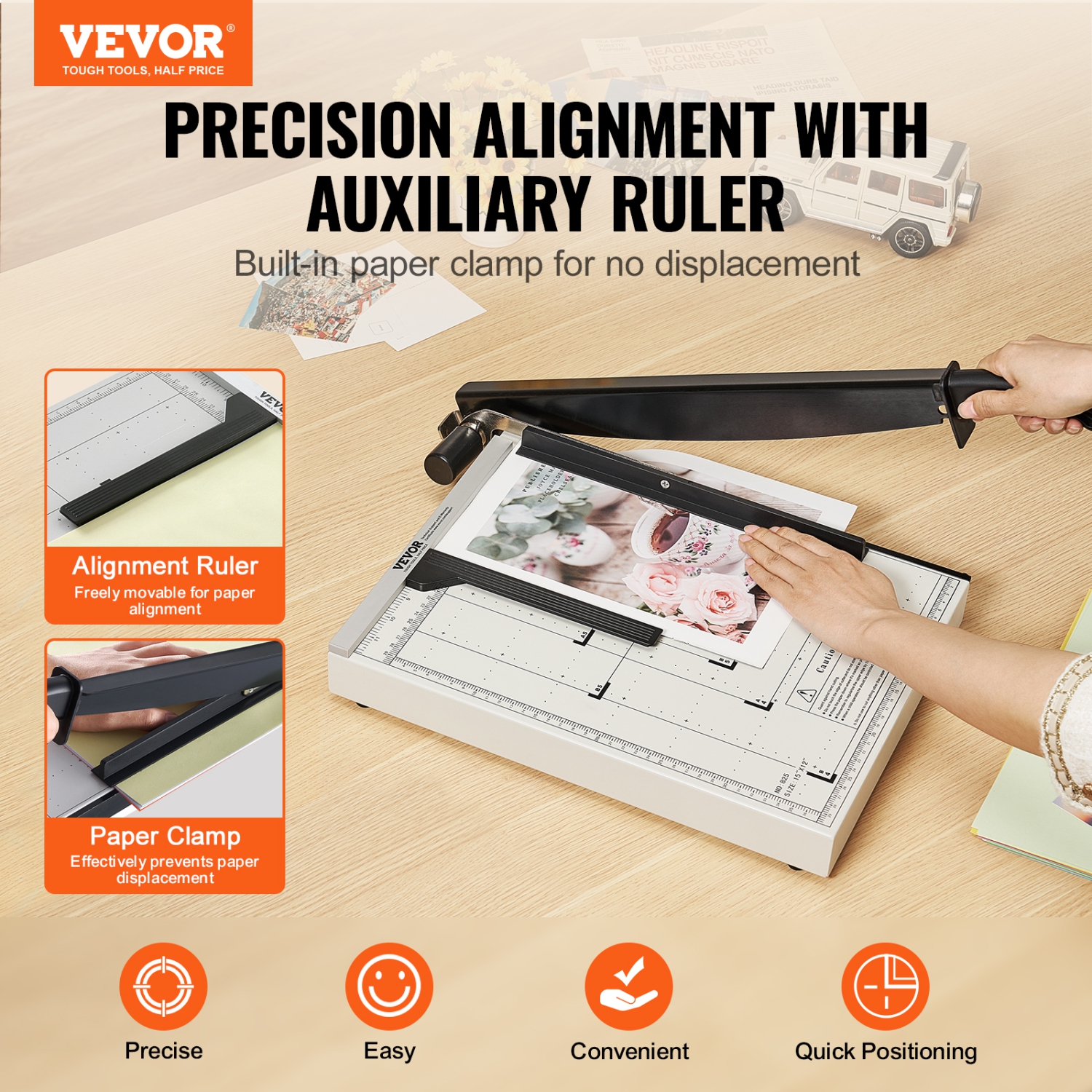 Coupe-papier VEVOR, coupe-guillotine, longueur de coupe de 15&nbsp;po, capacité de 16 feuilles, coupe-papier en guillotine robuste avec verrou de