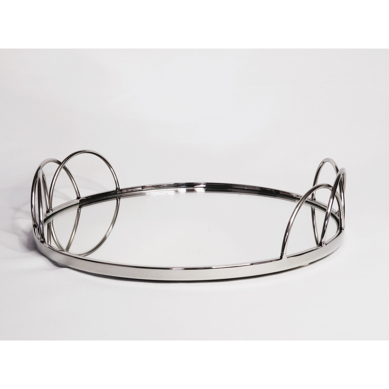 Plateau rond en acier inoxydable argenté avec miroir de 11&nbsp;po