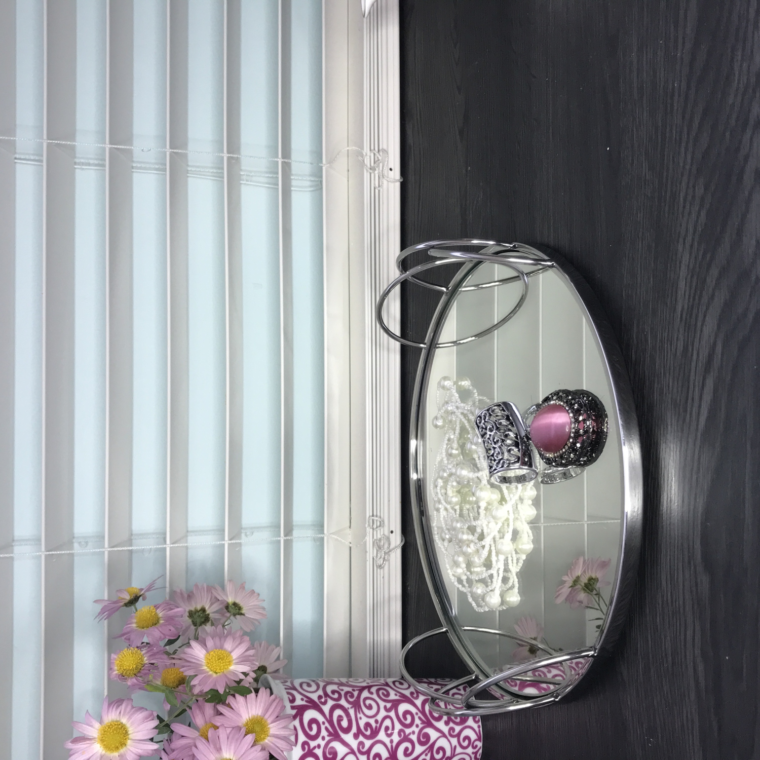 Plateau rond en acier inoxydable argenté avec miroir de 11&nbsp;po