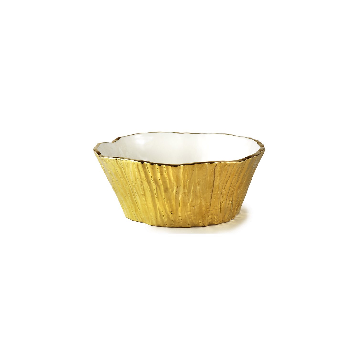 Jiallo Botanic Collection 10.5" Titanium Porcelain Tree Bark Bowl in Gold