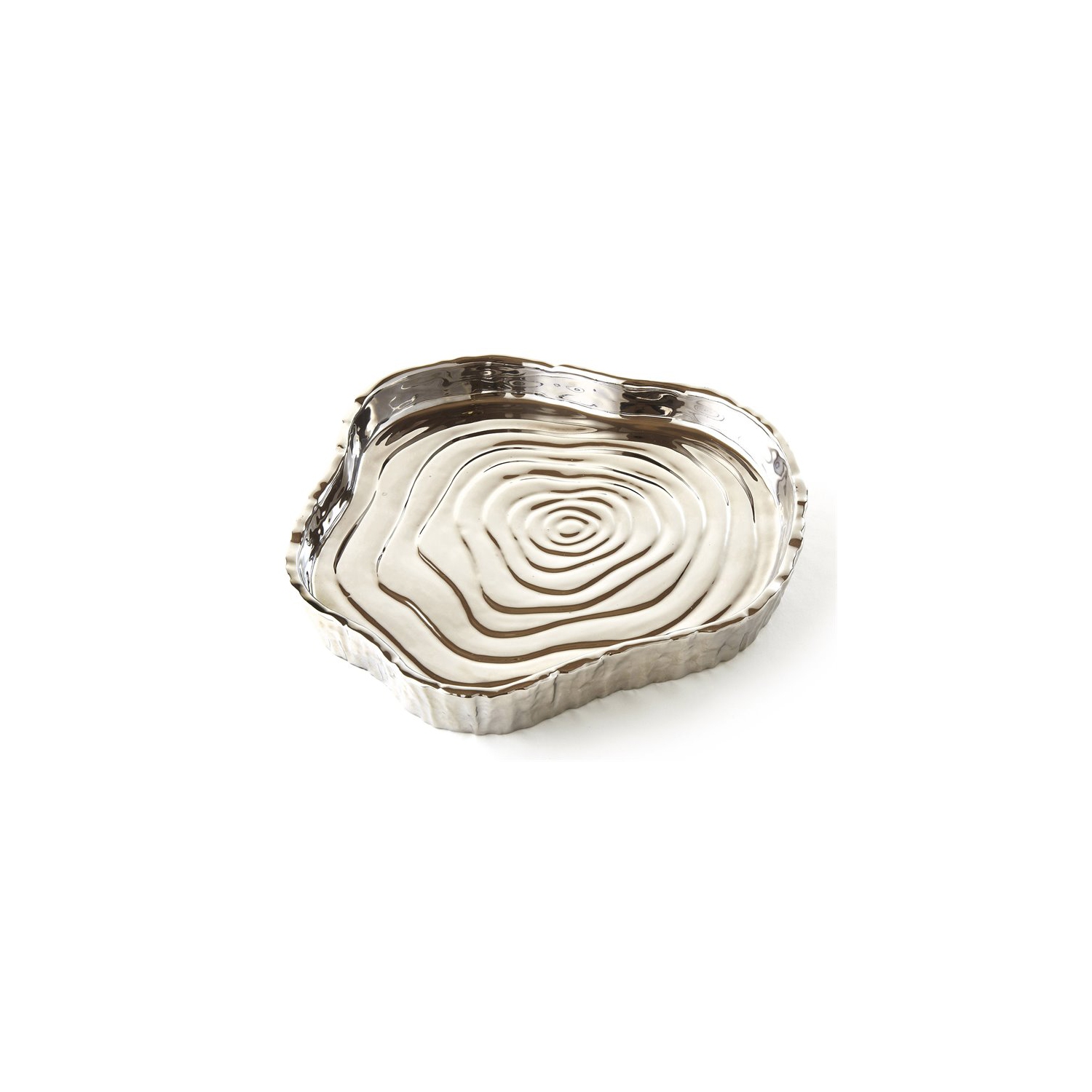 Jiallo Botanic Collection 8.75x8" Titanium Porcelain Tree Bark Tray in Silver