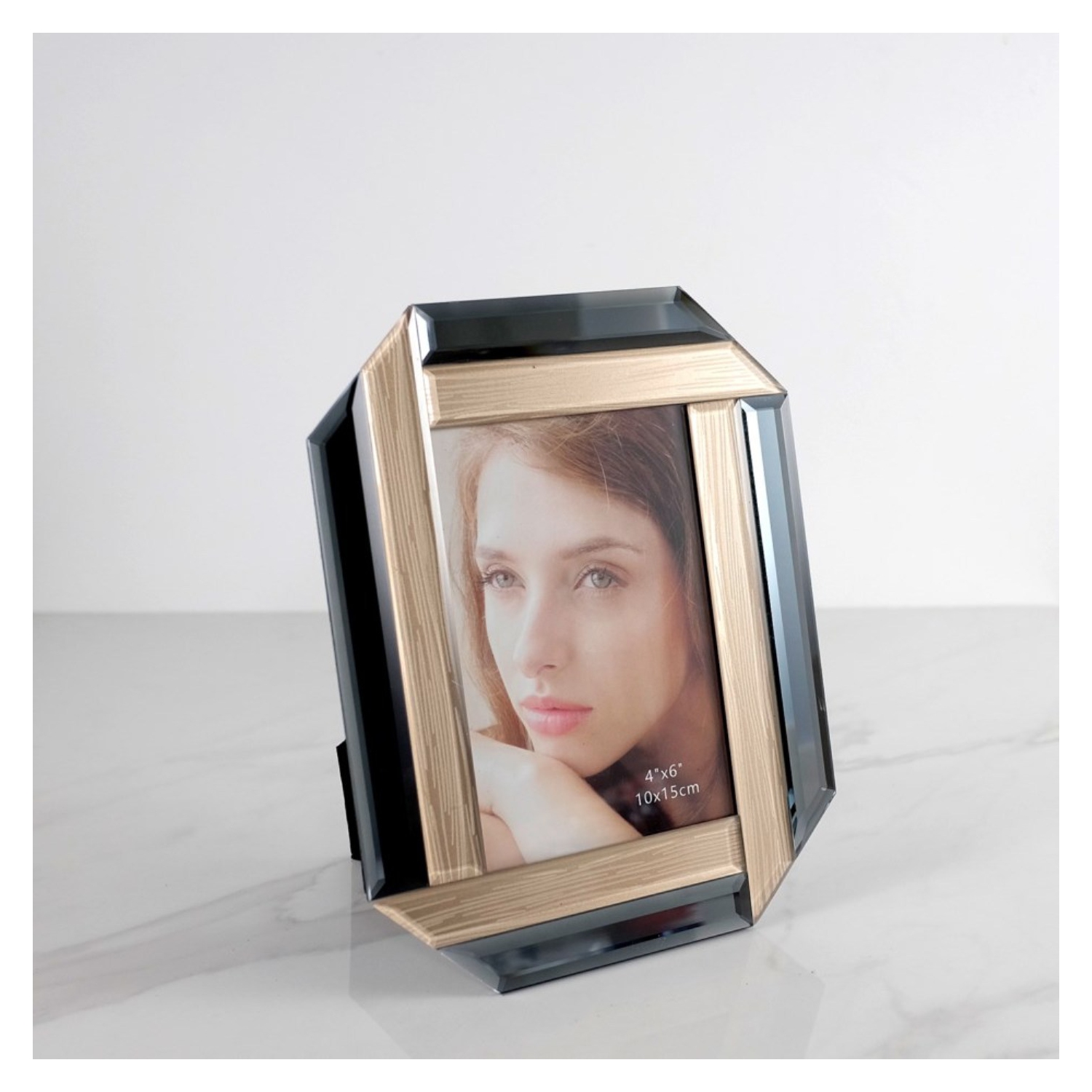 Cadre photo miroir gris avec incrustation dorée 4 x 6&nbsp;po