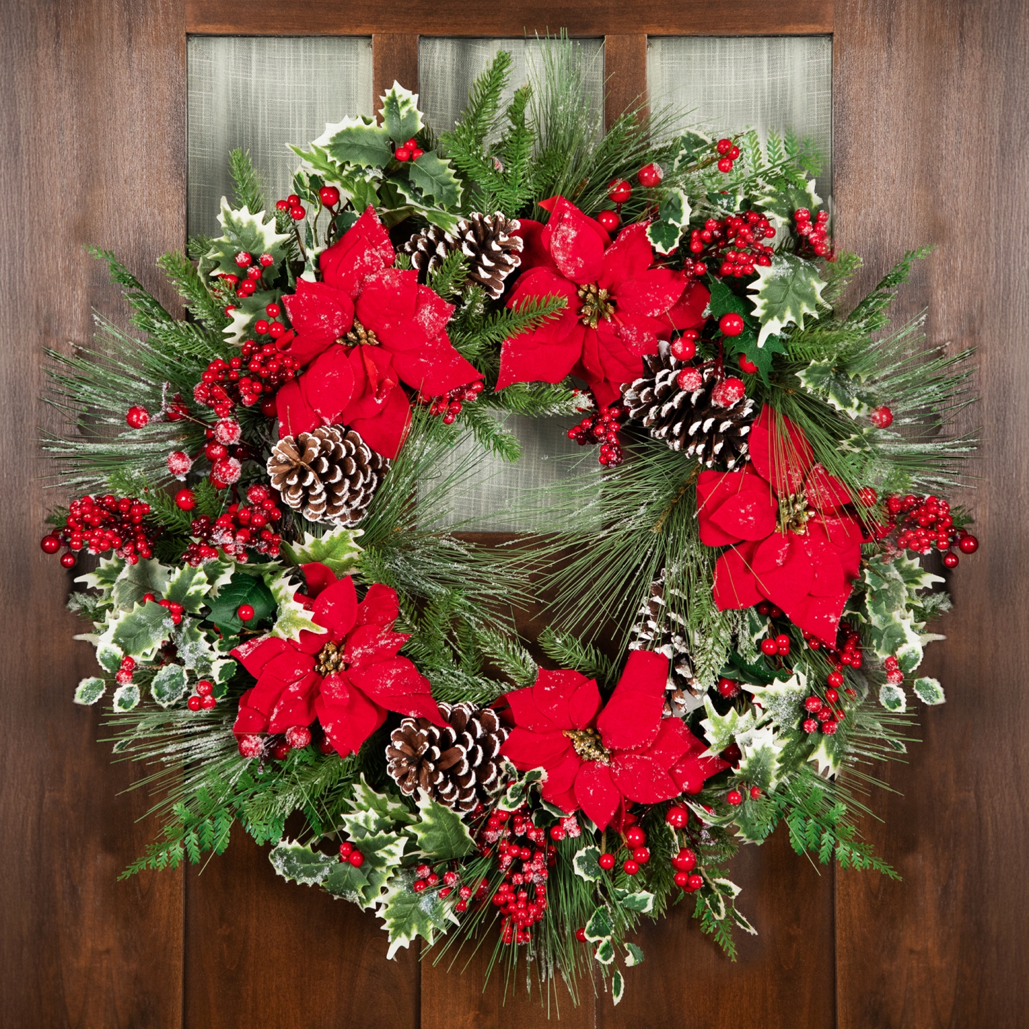 Poinsettia and Pinecone Mixed Pine Artificial Christmas Wreath - 30" - Unlit