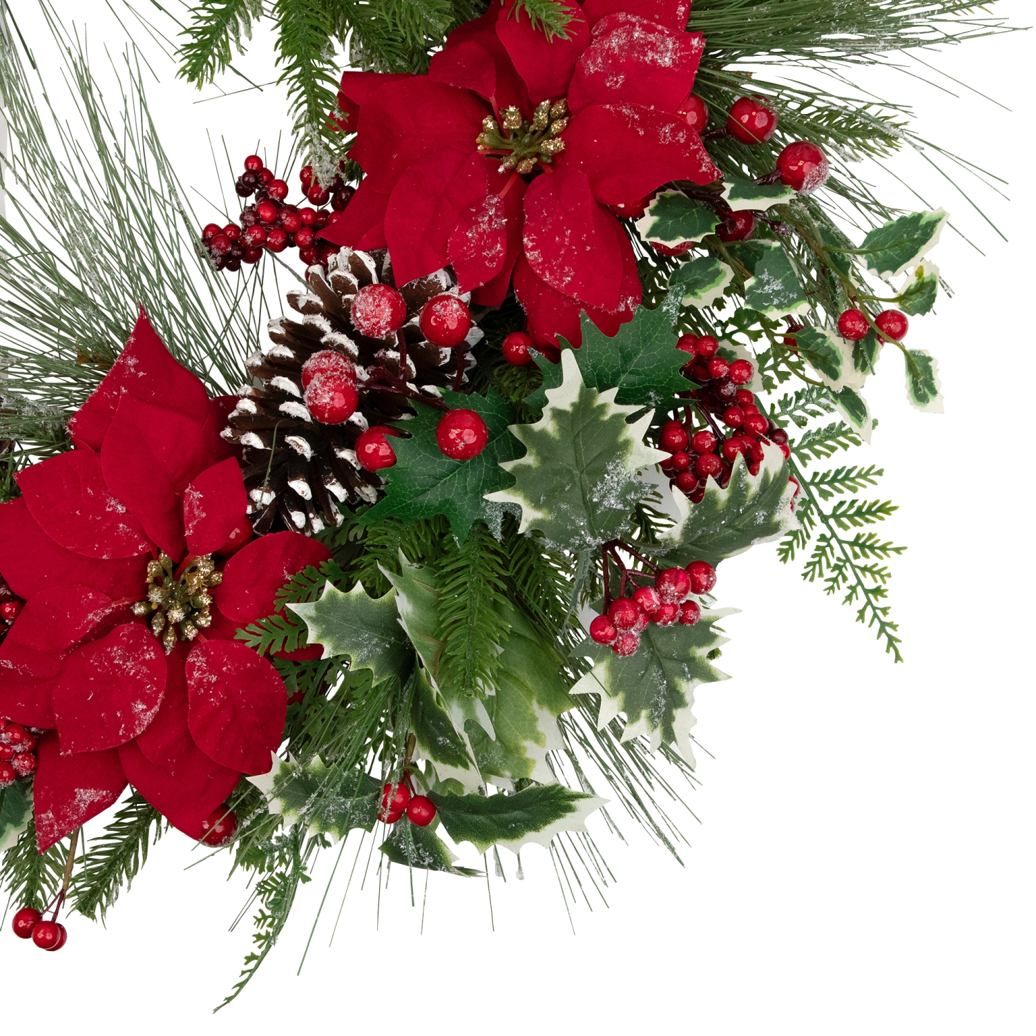 Poinsettia and Pinecone Mixed Pine Artificial Christmas Wreath - 30" - Unlit
