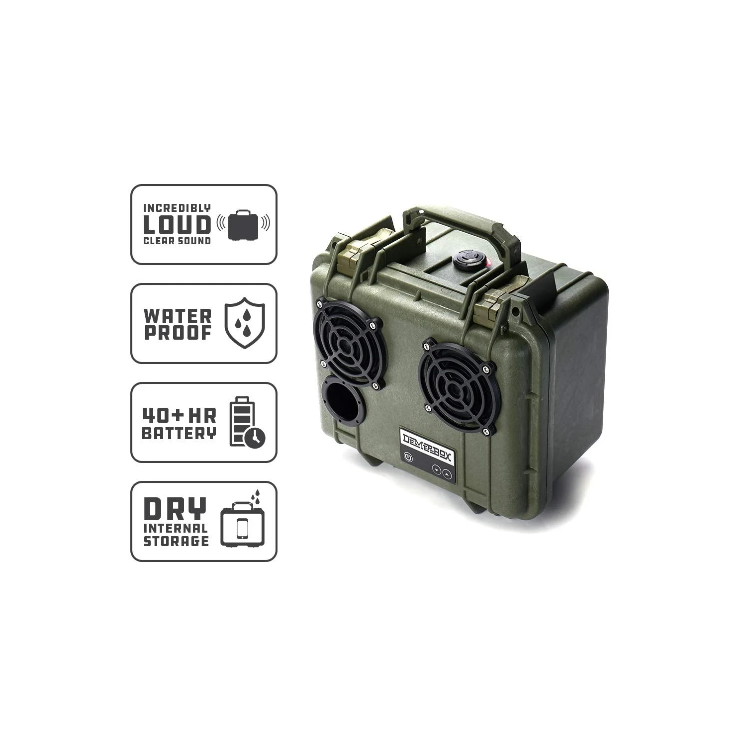 Refurbished - DemerBox DB2 Wireless Speakers Waterproof Portable Rugged Outdoor 40+ h Battery, Green