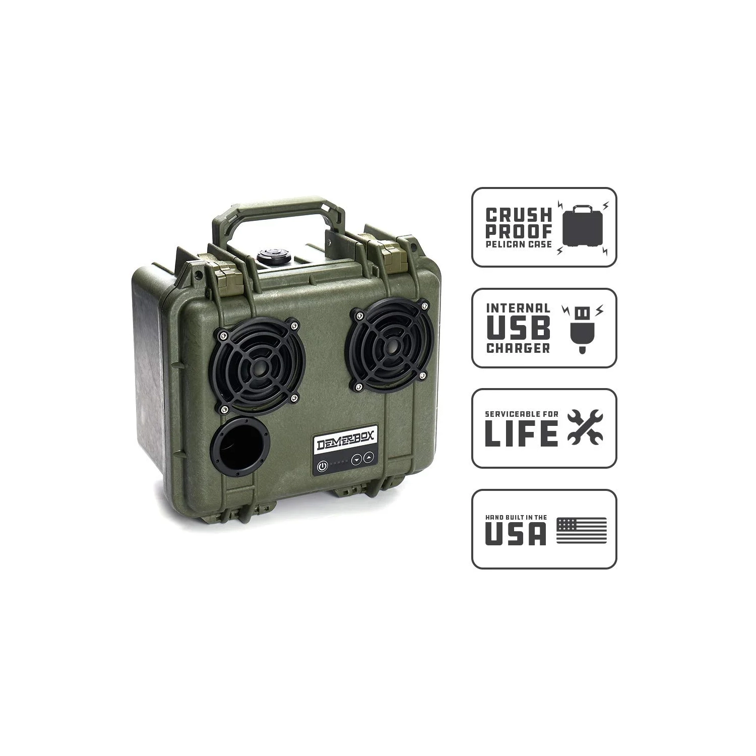 Refurbished - DemerBox DB2 Wireless Speakers Waterproof Portable Rugged Outdoor 40+ h Battery, Green