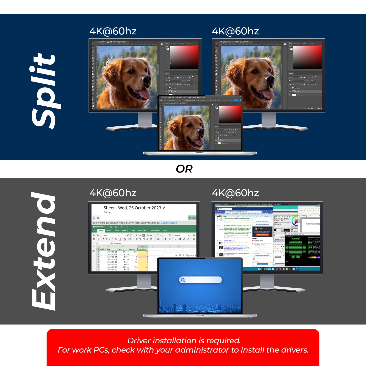 OREI SplitXtend 4K USB 3.0 to HDMI Display Adapter -