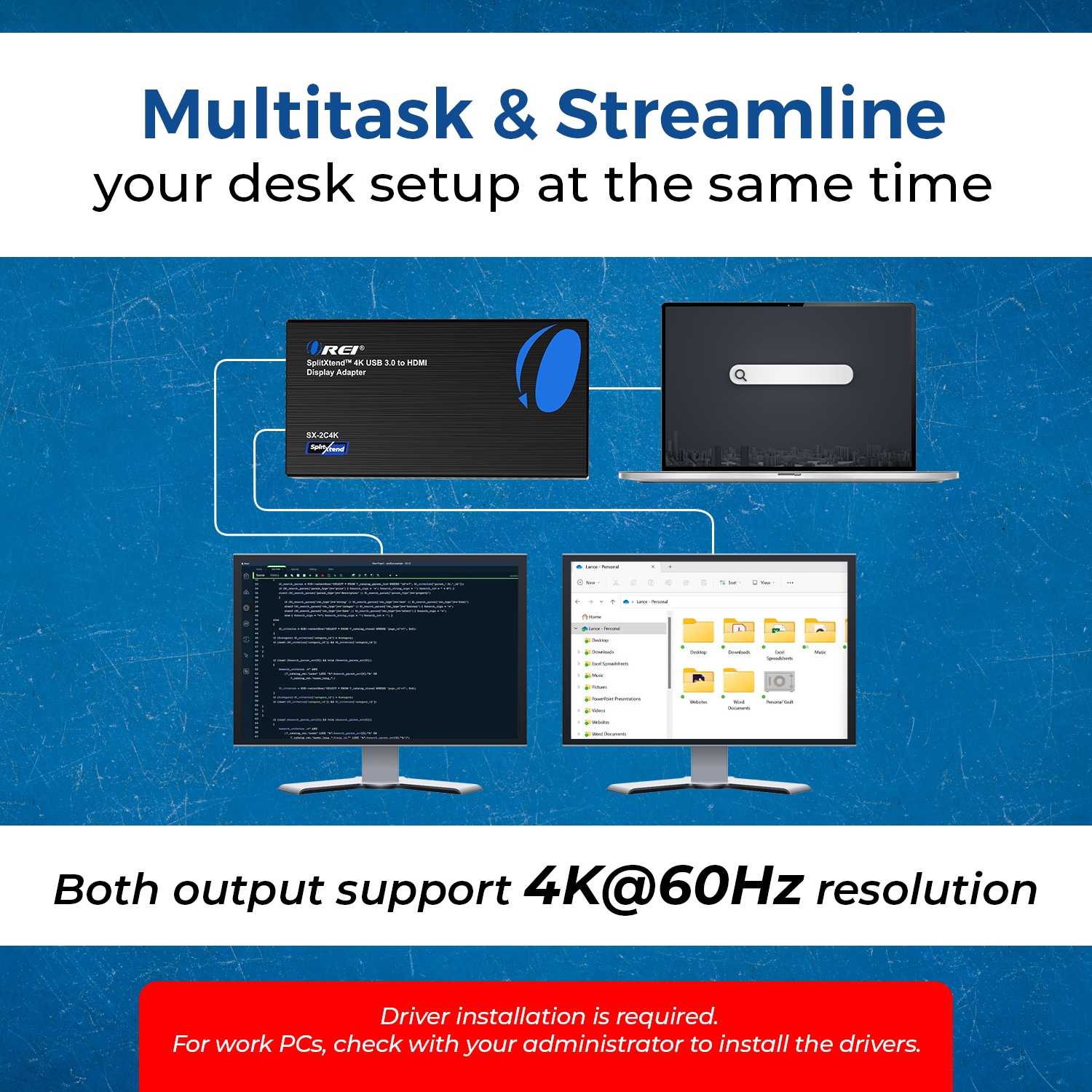 OREI SplitXtend 4K USB 3.0 to HDMI Display Adapter -