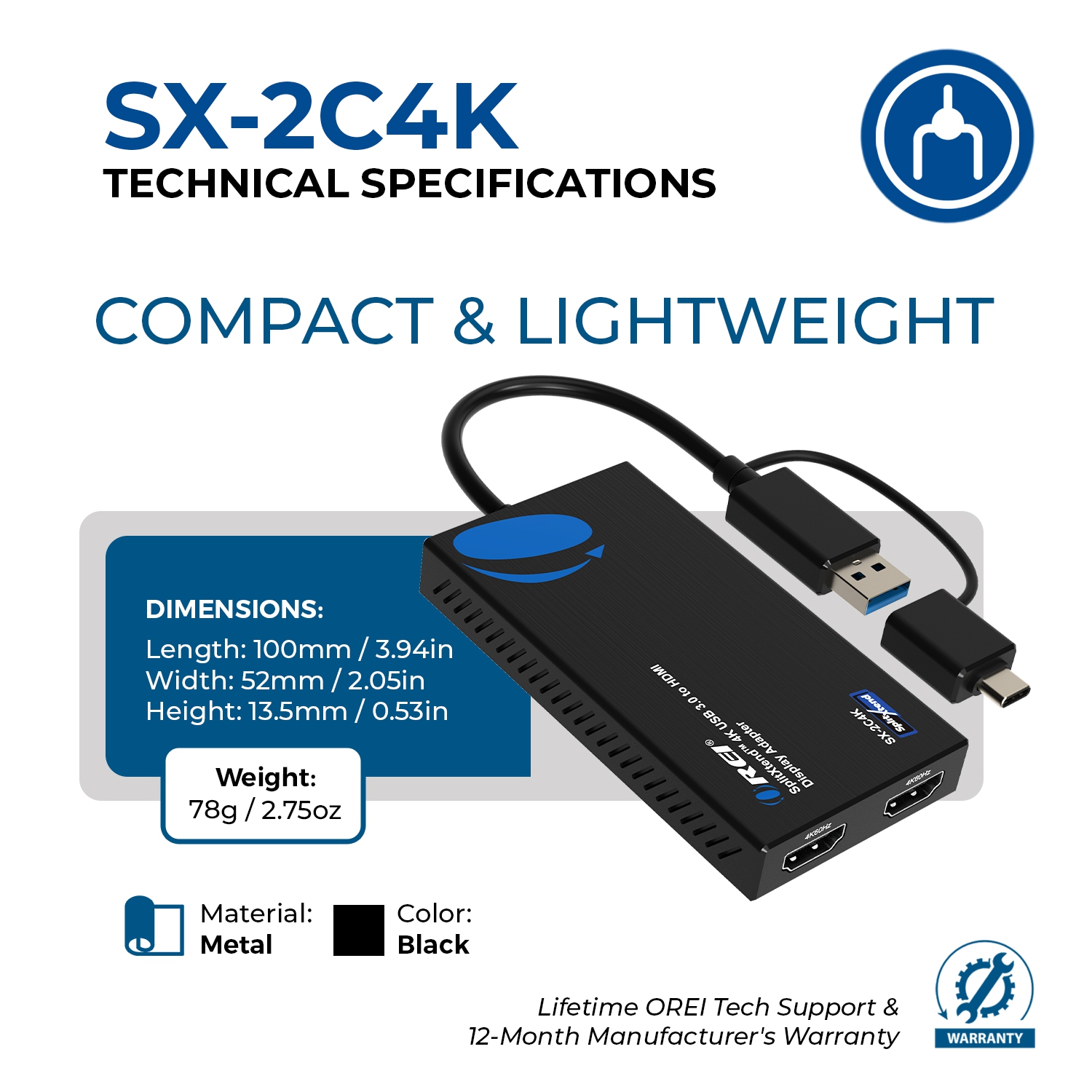 OREI SplitXtend 4K USB 3.0 to HDMI Display Adapter -