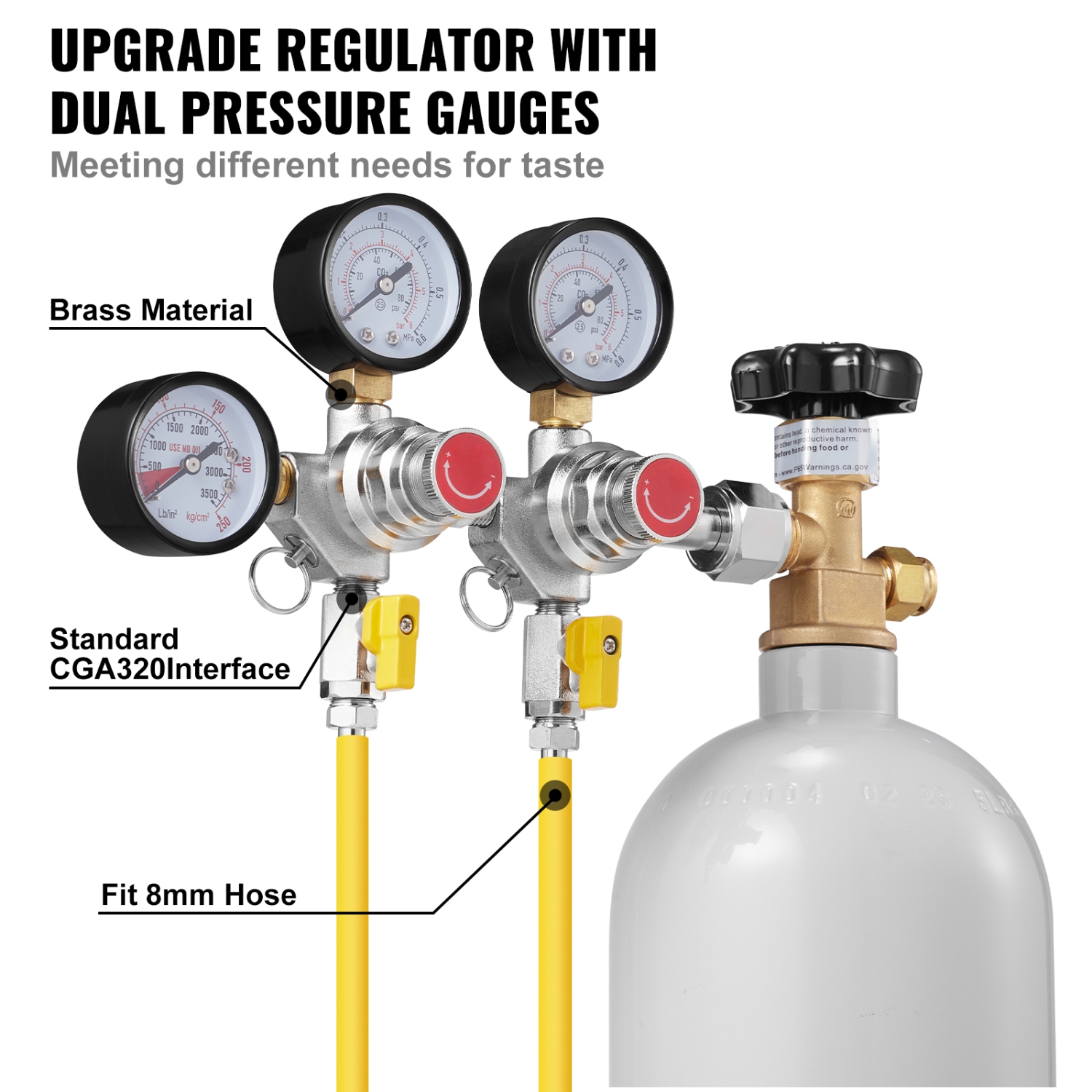 VEVOR 0-60PSI Triple Gauge Regulator, CO2 Regulator Gauge,CO2 Gauge Gas System, Draft Beer Regulator with Check Valve, Adjustable Pressure Regulator