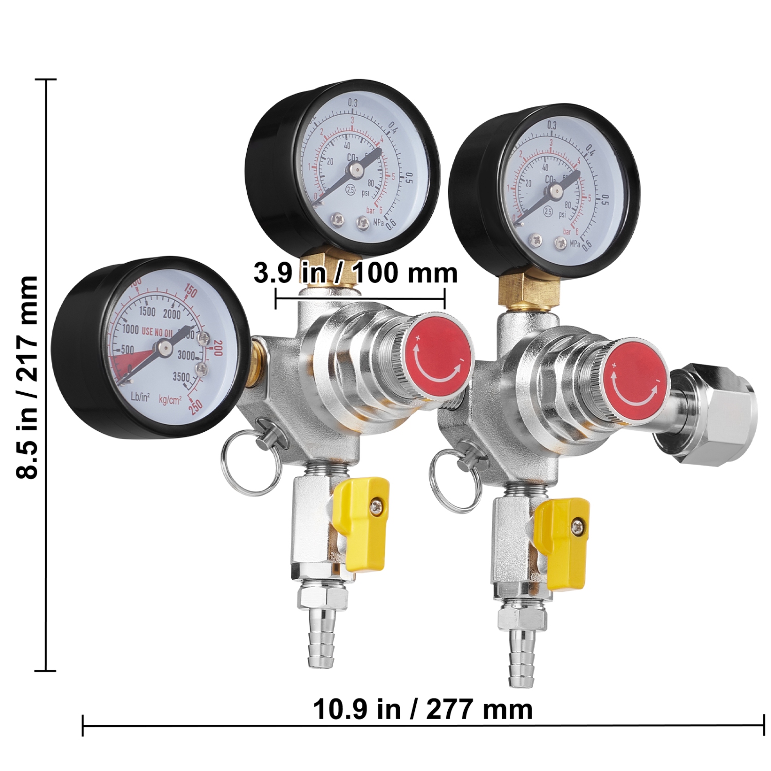 VEVOR 0-60PSI Triple Gauge Regulator, CO2 Regulator Gauge,CO2 Gauge Gas System, Draft Beer Regulator with Check Valve, Adjustable Pressure Regulator
