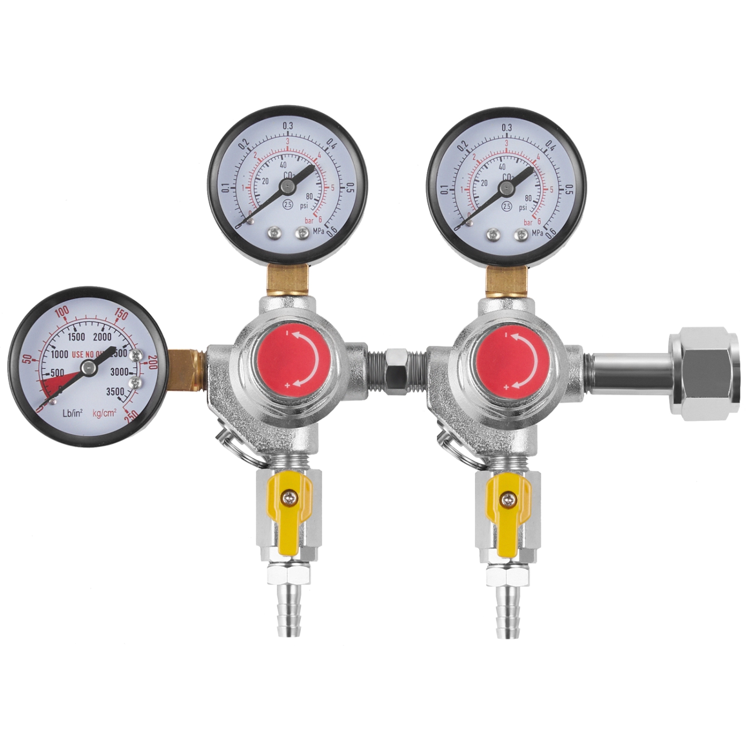 VEVOR 0-60PSI Triple Gauge Regulator, CO2 Regulator Gauge,CO2 Gauge Gas System, Draft Beer Regulator with Check Valve, Adjustable Pressure Regulator