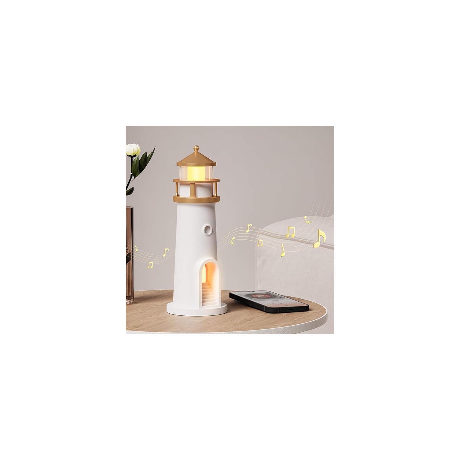 YOULIGHTS Moonlight Beacon Bluetooth Lamp Speaker, Moonlight Projector, Remote Control LED Cordless Night Light, Motion Sensor Rechargeable Desk Lamp (Bluetooth)