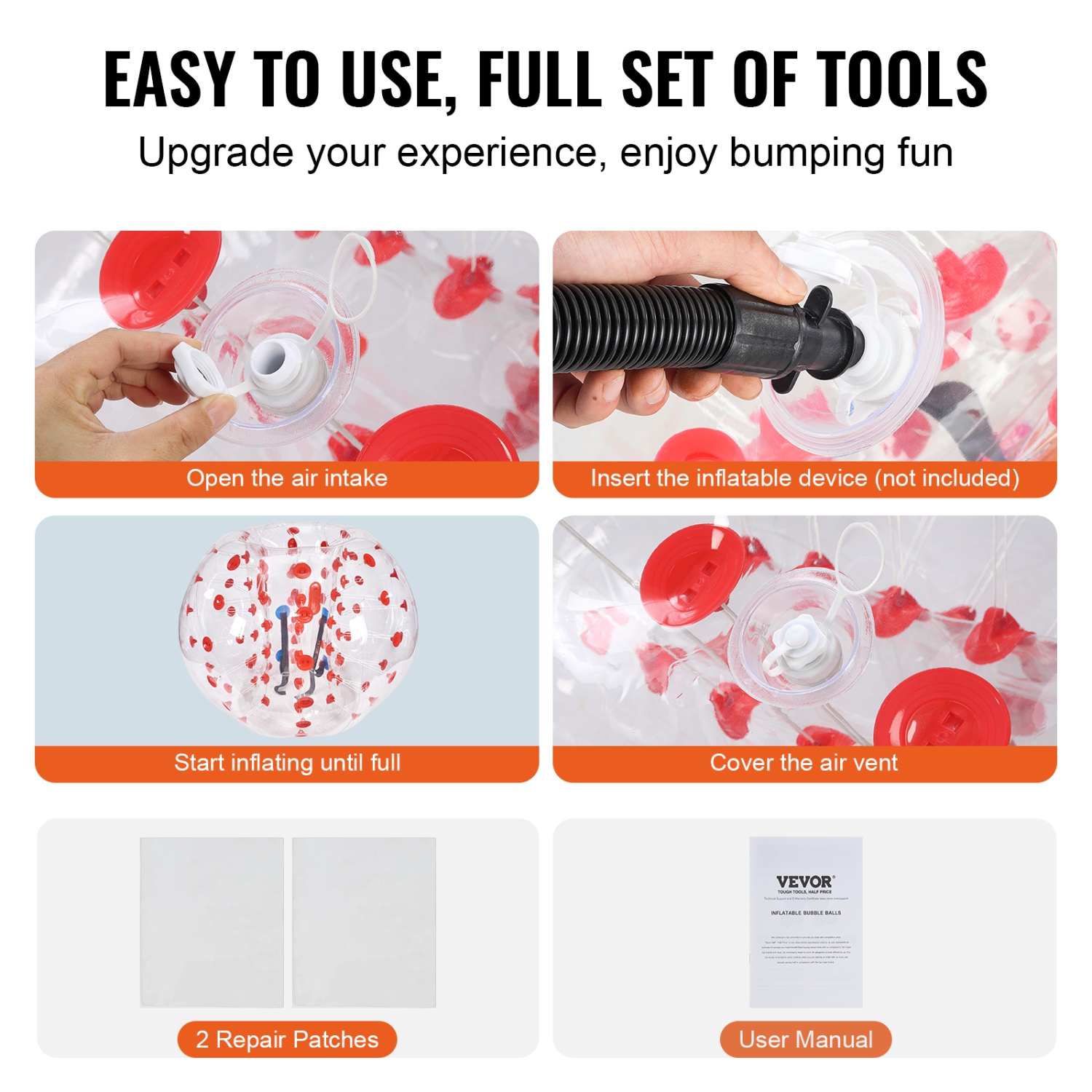 VEVOR 5FT/1.5M Inflatable Bumper Ball 1-Pack, Body Sumo Zorb Balls for Teen & Adult, 0.8mm PVC Human Hamster Bubble Balls for Team Play, Bumper