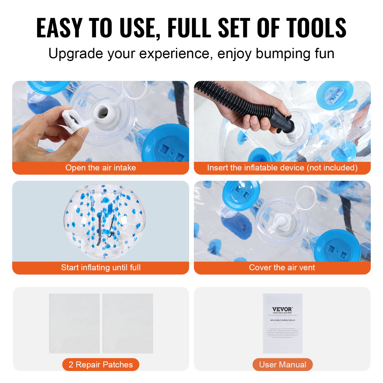 VEVOR 2-Pack Inflatable Bumper Balls, 5FT/1.5M Body Sumo Zorb Balls for Teen & Adult, 0.8mm PVC Human Hamster Bubble Balls for Team Play, Bumper