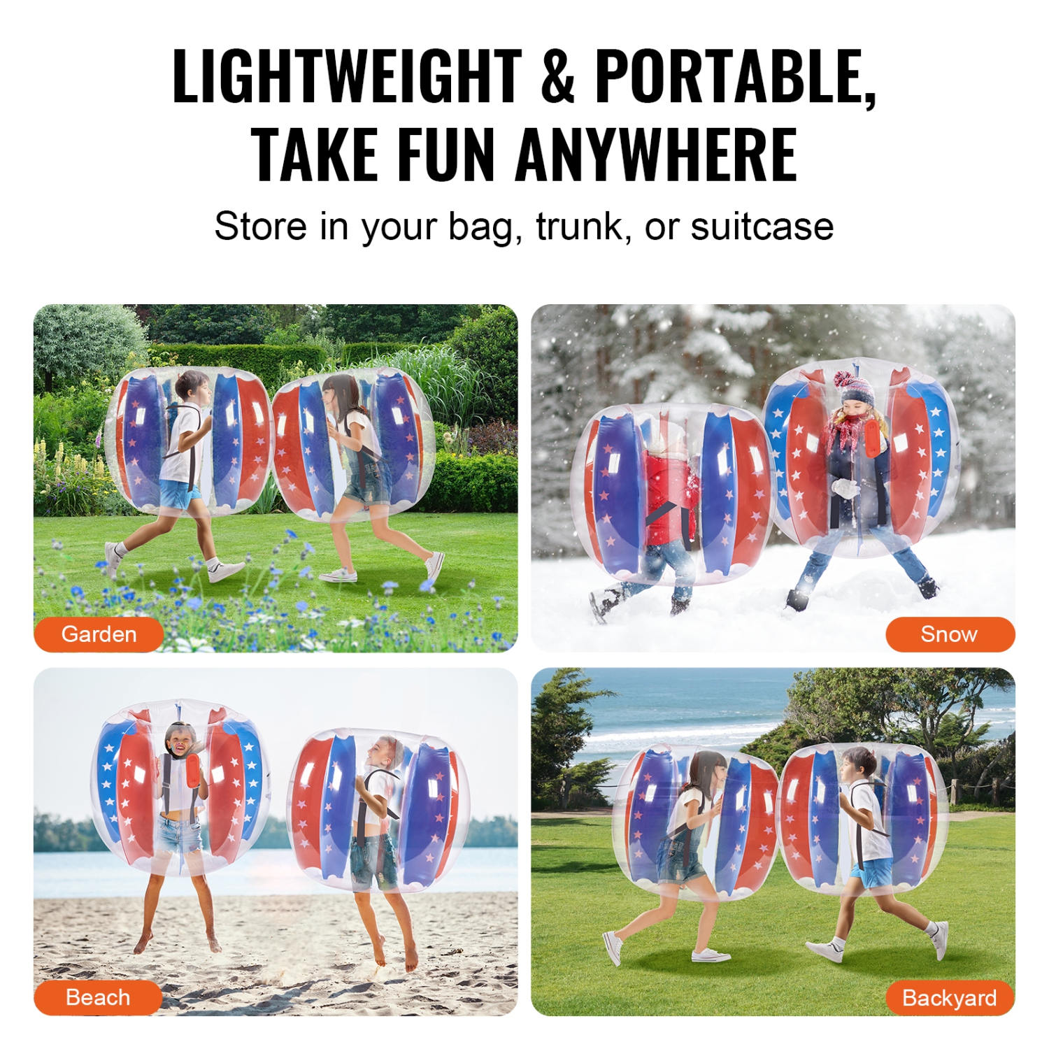 Paquet de 2 balles gonflables VEVOR, balles de 4 pi/1,2&nbsp;M Body Sumo Zorb pour enfants et adolescents, balles de bubble en PVC pour jeu d'équipe,