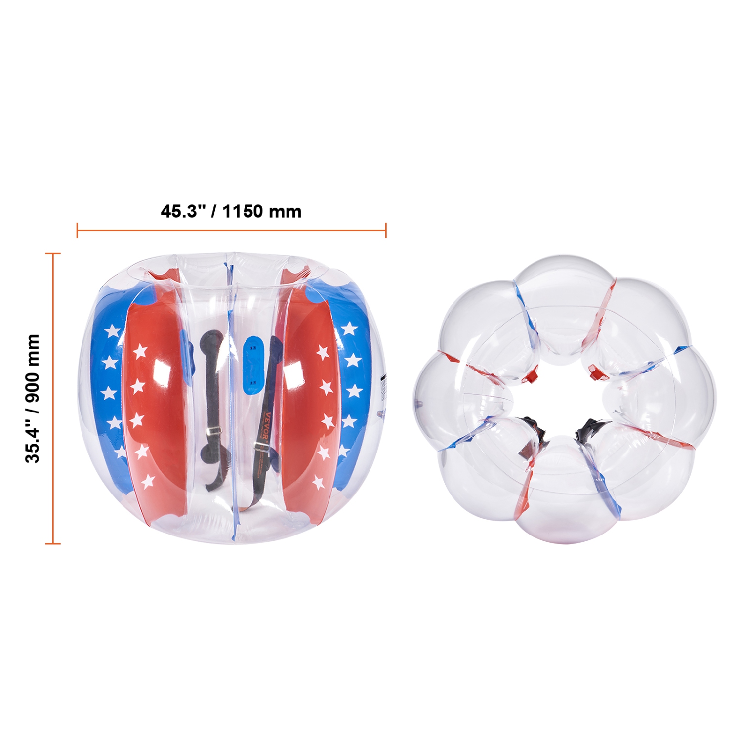 Paquet de 2 balles gonflables VEVOR, balles de 4 pi/1,2&nbsp;M Body Sumo Zorb pour enfants et adolescents, balles de bubble en PVC pour jeu d'équipe,