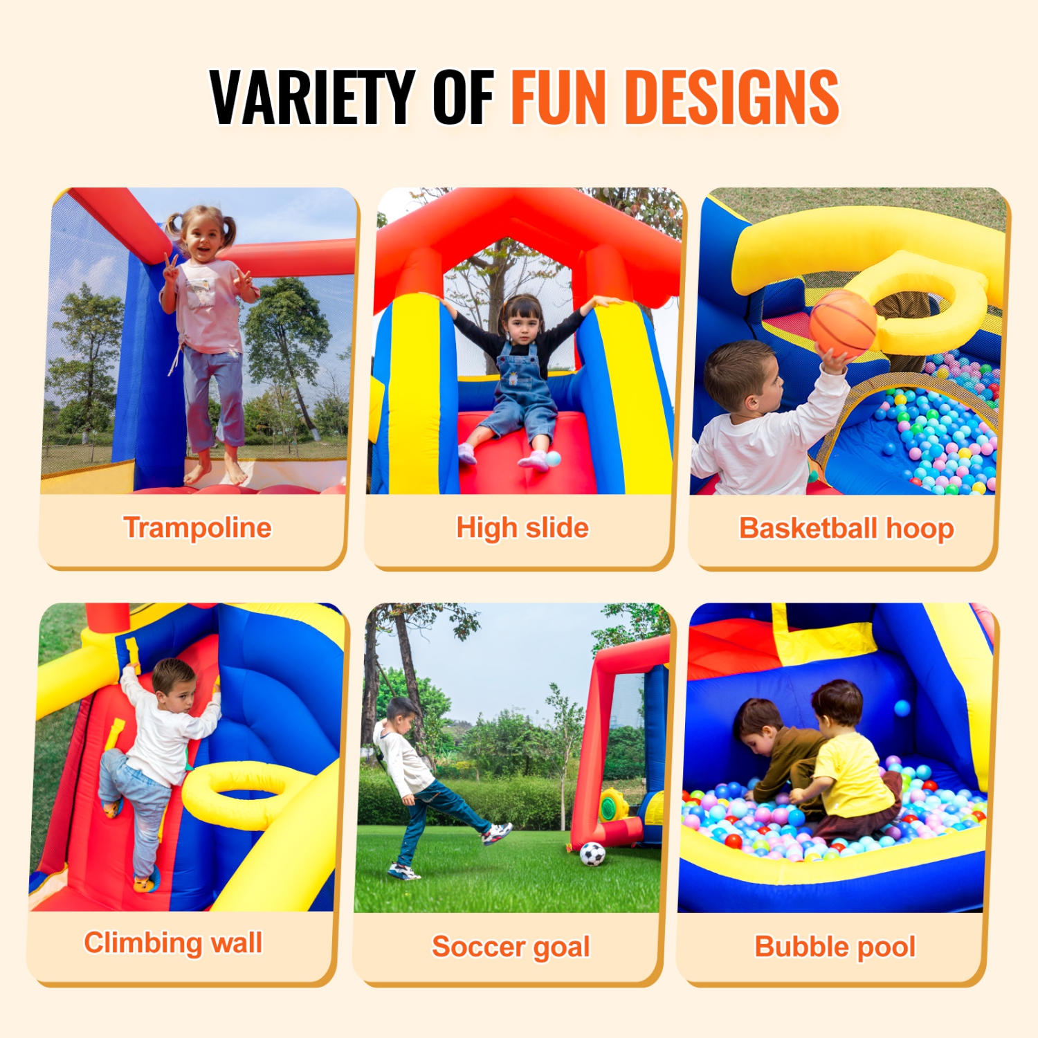 VEVOR 131x133x91 inch Inflatable Bounce House,High Quality Playhouse Trampoline, Jumping Bouncer with Blower, Slide, and Storage Bag,Backyard Bouncy