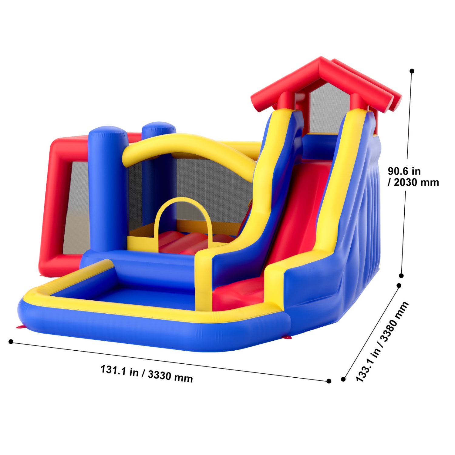VEVOR 131x133x91 inch Inflatable Bounce House,High Quality Playhouse Trampoline, Jumping Bouncer with Blower, Slide, and Storage Bag,Backyard Bouncy