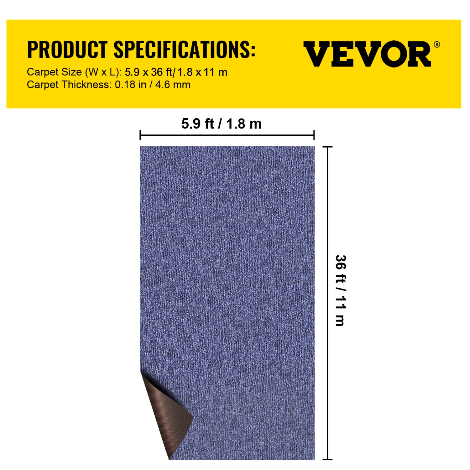 VEVOR 6 ft x 36 ft Deep Blue Marine Carpet Marine Grade Carpet for Boats with Waterproof Back Outdoor Rug for Patio Porch Deck Garage Outdoor Area