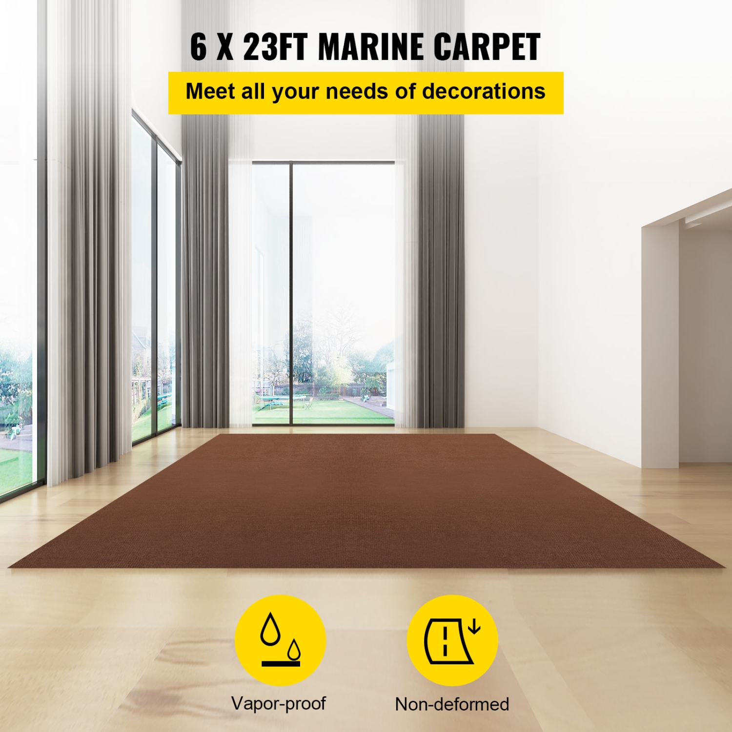 VEVOR 6 x 23 ft Marine Carpet, Deep Brown Marine Grade Boat Carpet, Marine Carpeting with Soft Cut Pile and Water-Proof TPR Backing, Carpet Roll for