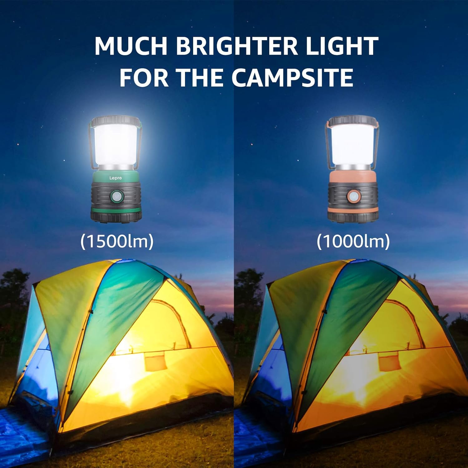 Lanterne de camping 1500&nbsp;lm, lampe de camping étanche très lumineuse IPX4 avec 4 modes d'éclairage, lampe de poche à piles 3 D pour la