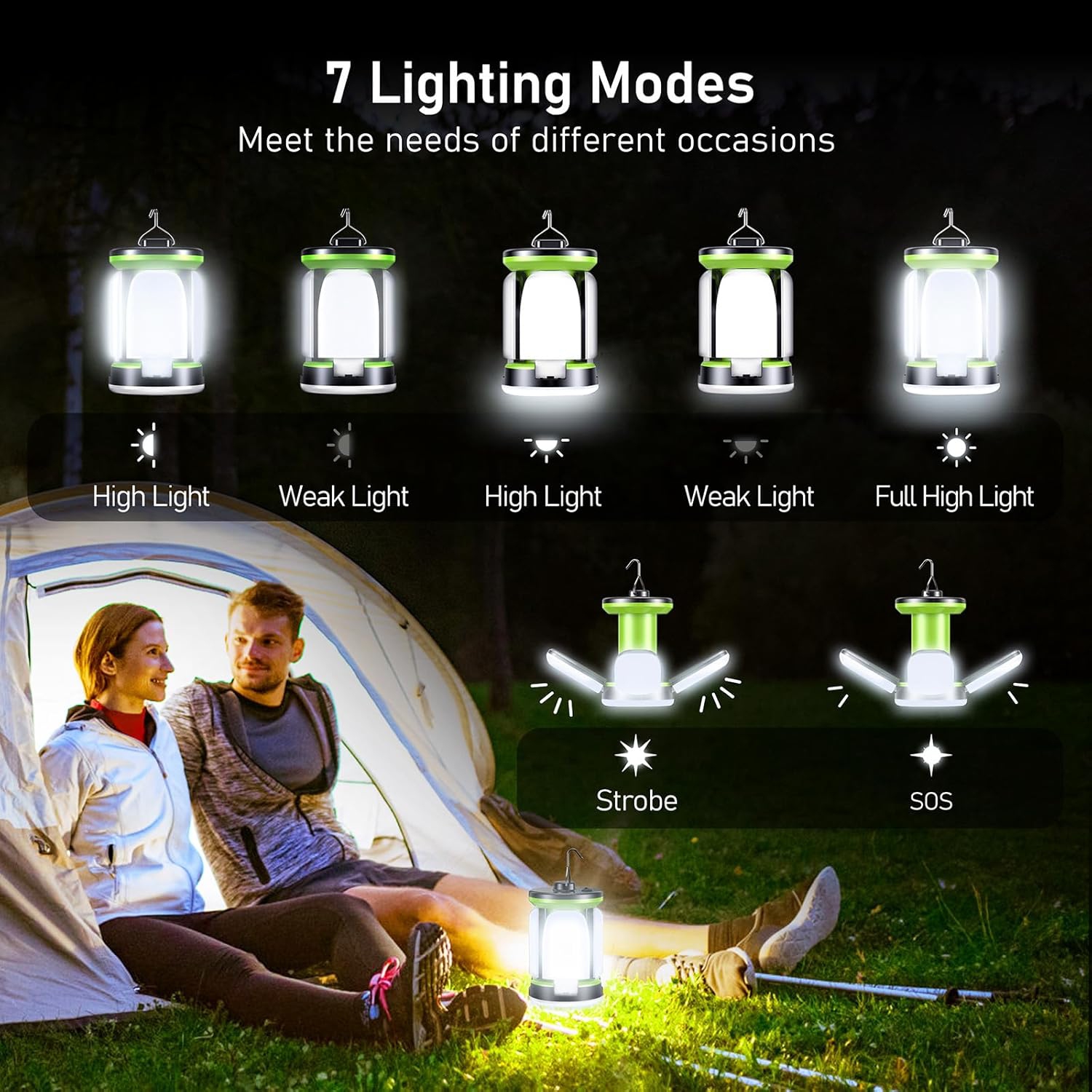 Camping Lantern White Light Rechargeable, Camping Lights Lamp-7 Light Modes 60 LED Ultra Bright LED Tent Light 10+ Hrs Runtime for Camping, Fishing,