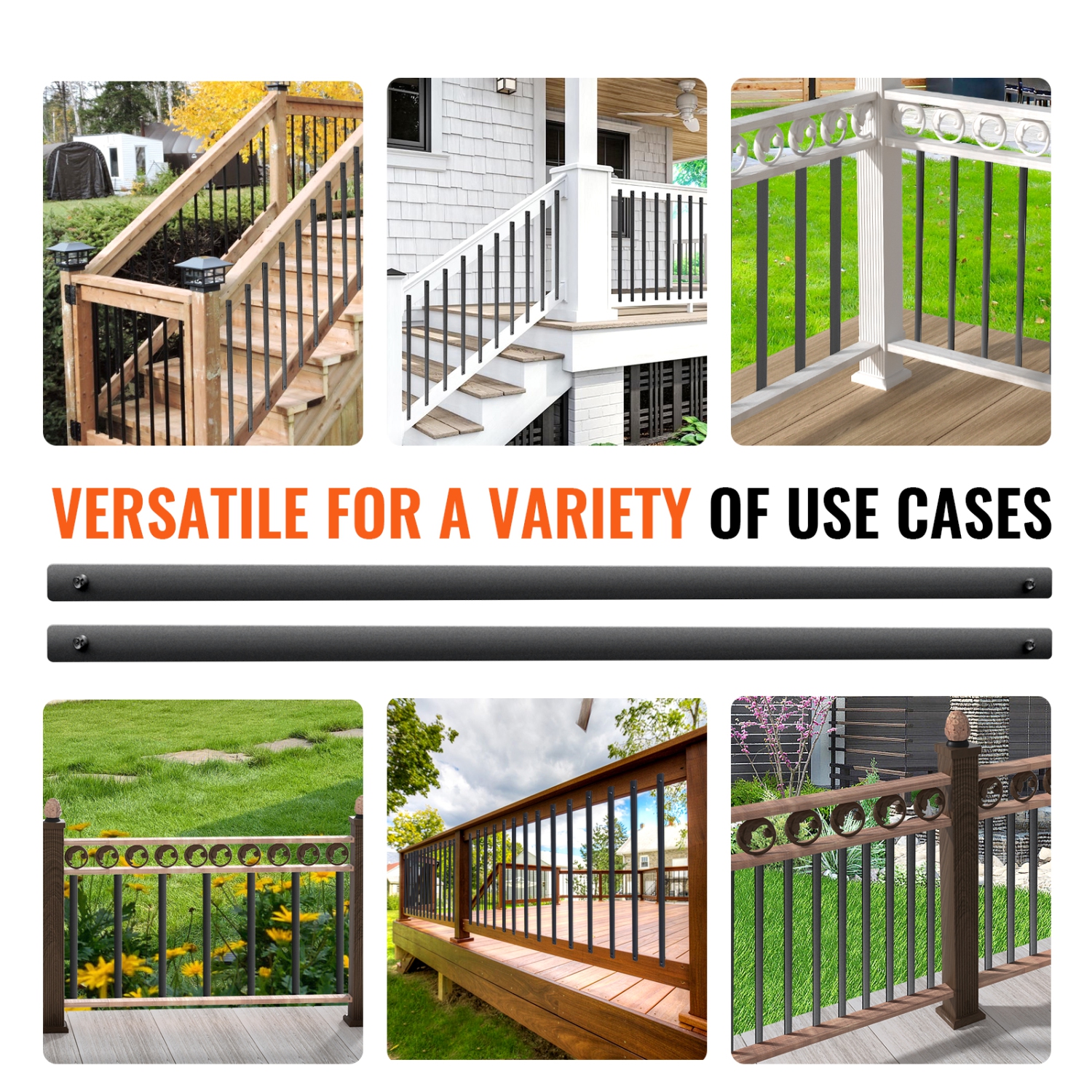 Balances en métal pour escalier plat de 38 x 1&nbsp;po VEVOR, barreaux décoratifs en alliage d'aluminium, ensemble de 72 baladeuses avec vis,