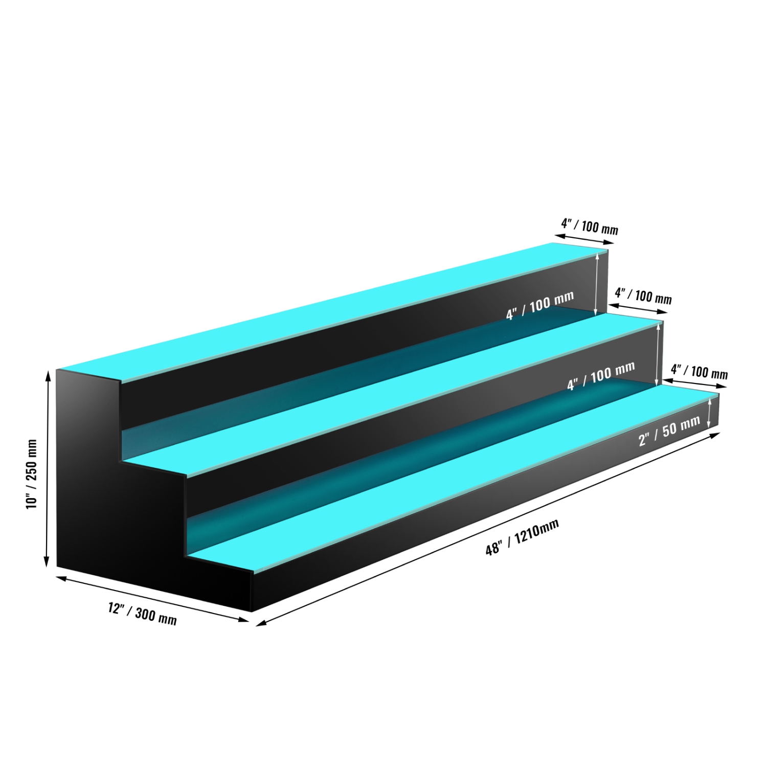 VEVOR 48 Inch 3 Tiers LED Lighted Liquor Bottle Display, Commercial Illuminated Home Bar Shelf, 3 Steps Whiskey Rack Stand, Acrylic Drink Shelves