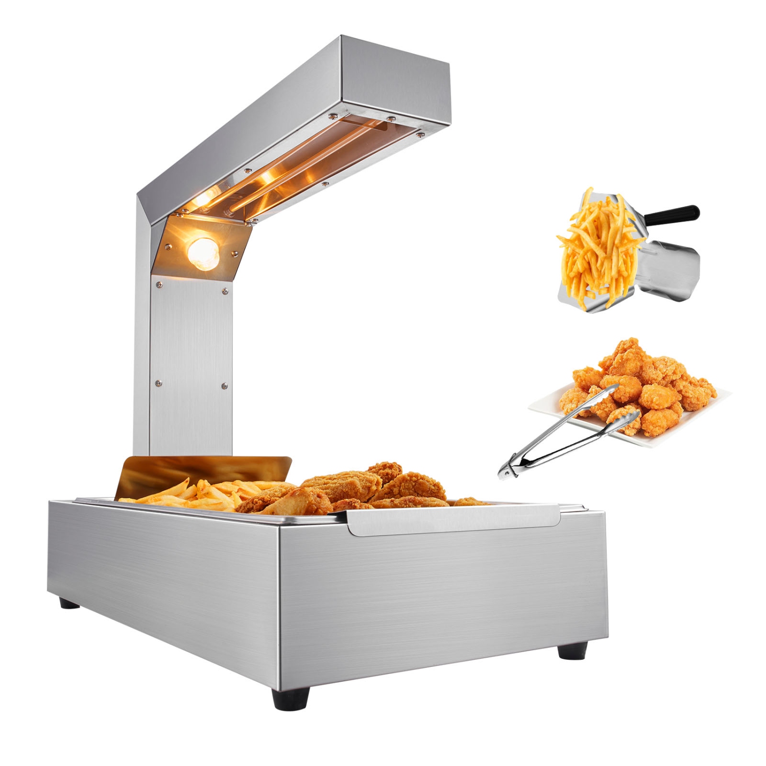 VEVOR 750W French Fry Food Warmer, Commercial Food Heating Lamp, Electric Stainless Steel Warming Light Dump Station, Countertop 104-122°F Fries Food
