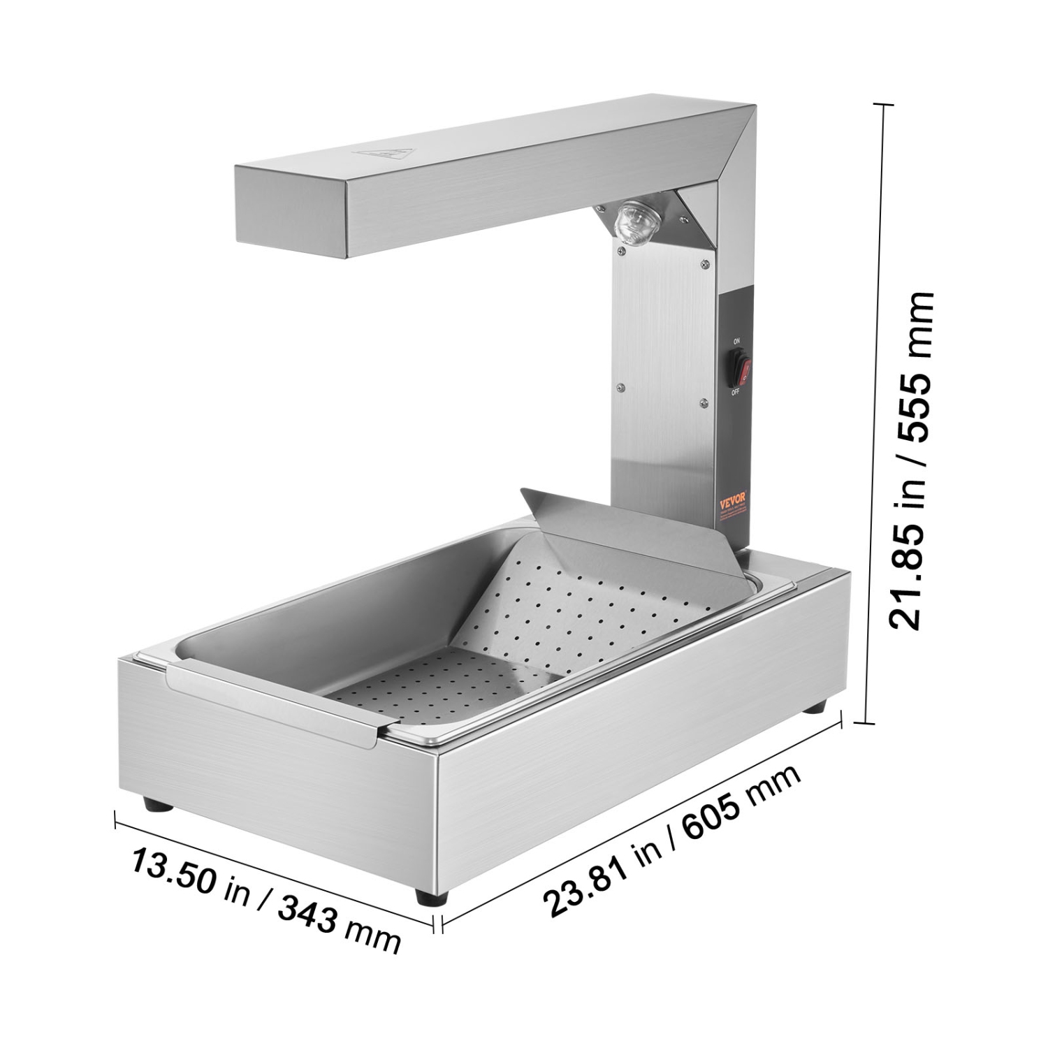 VEVOR 750W French Fry Food Warmer, Commercial Food Heating Lamp, Electric Stainless Steel Warming Light Dump Station, Countertop 104-122°F Fries Food