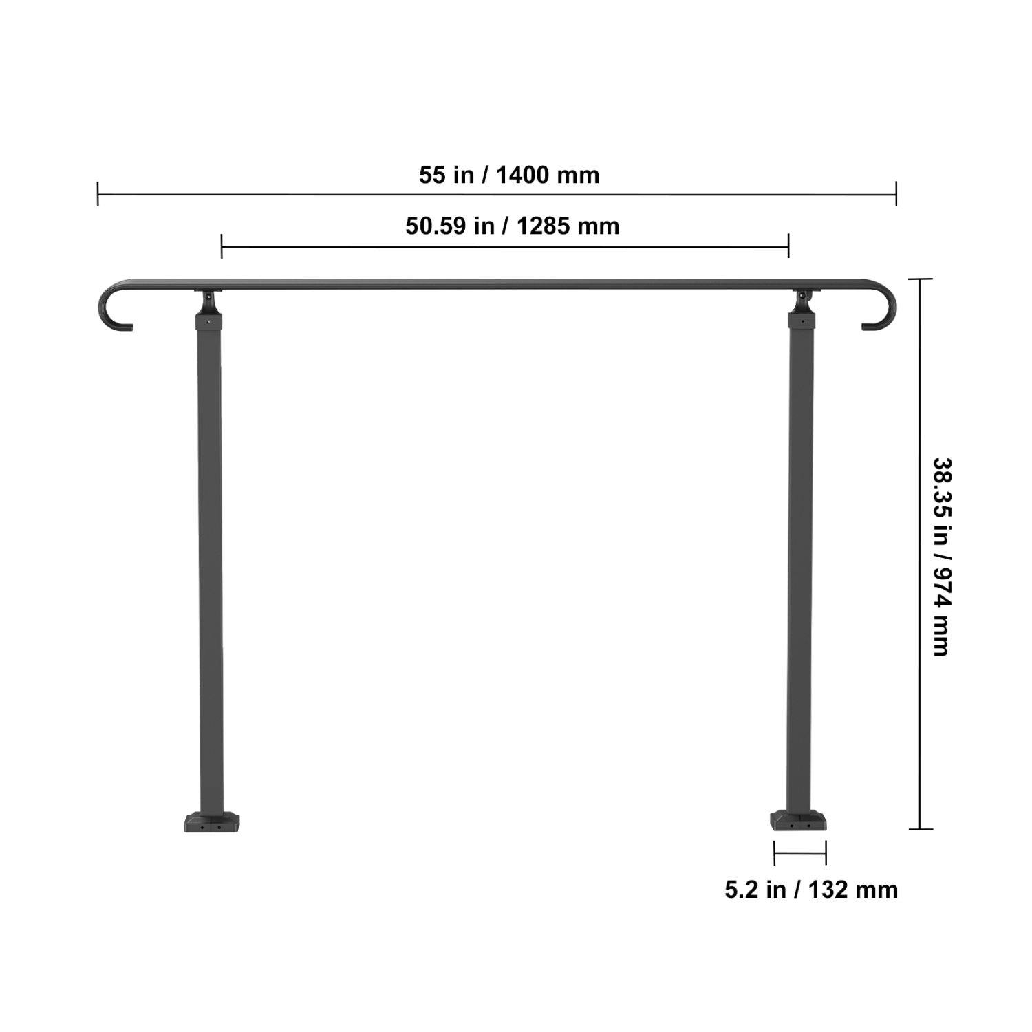 VEVOR Handrails for Outdoor Steps, Fit 3-5 Steps Outdoor Stair Railing, Wrought Iron Handrail, Flexible Front Porch Hand Rail, Black Transitional