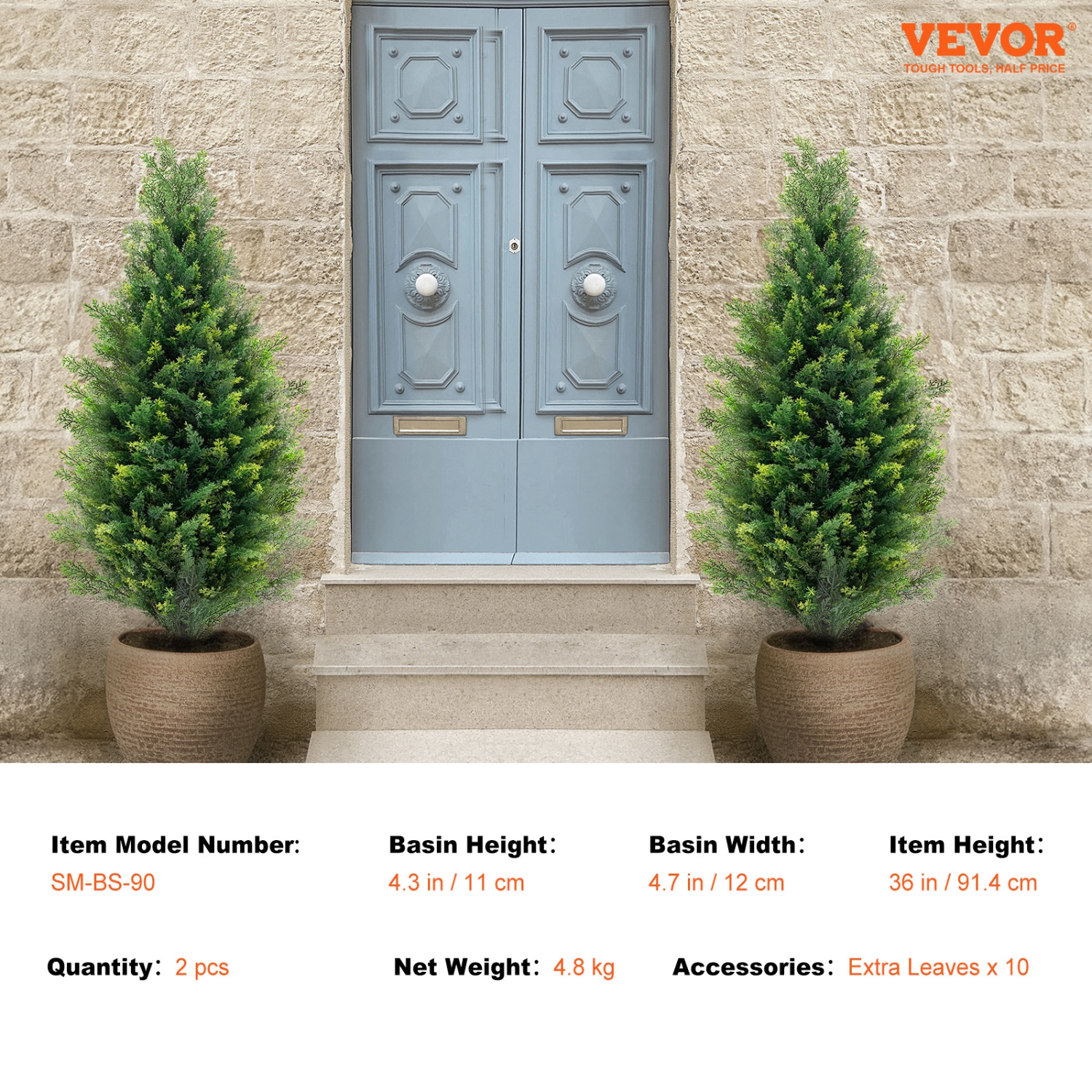 VEVOR 36 inch Artificial Cedar Topiary Tree, 2 Pieces, with Extra Leaves & Pot Faux Evergreen Fake Pine Cypress Trees Plant, UV Rated Artificial