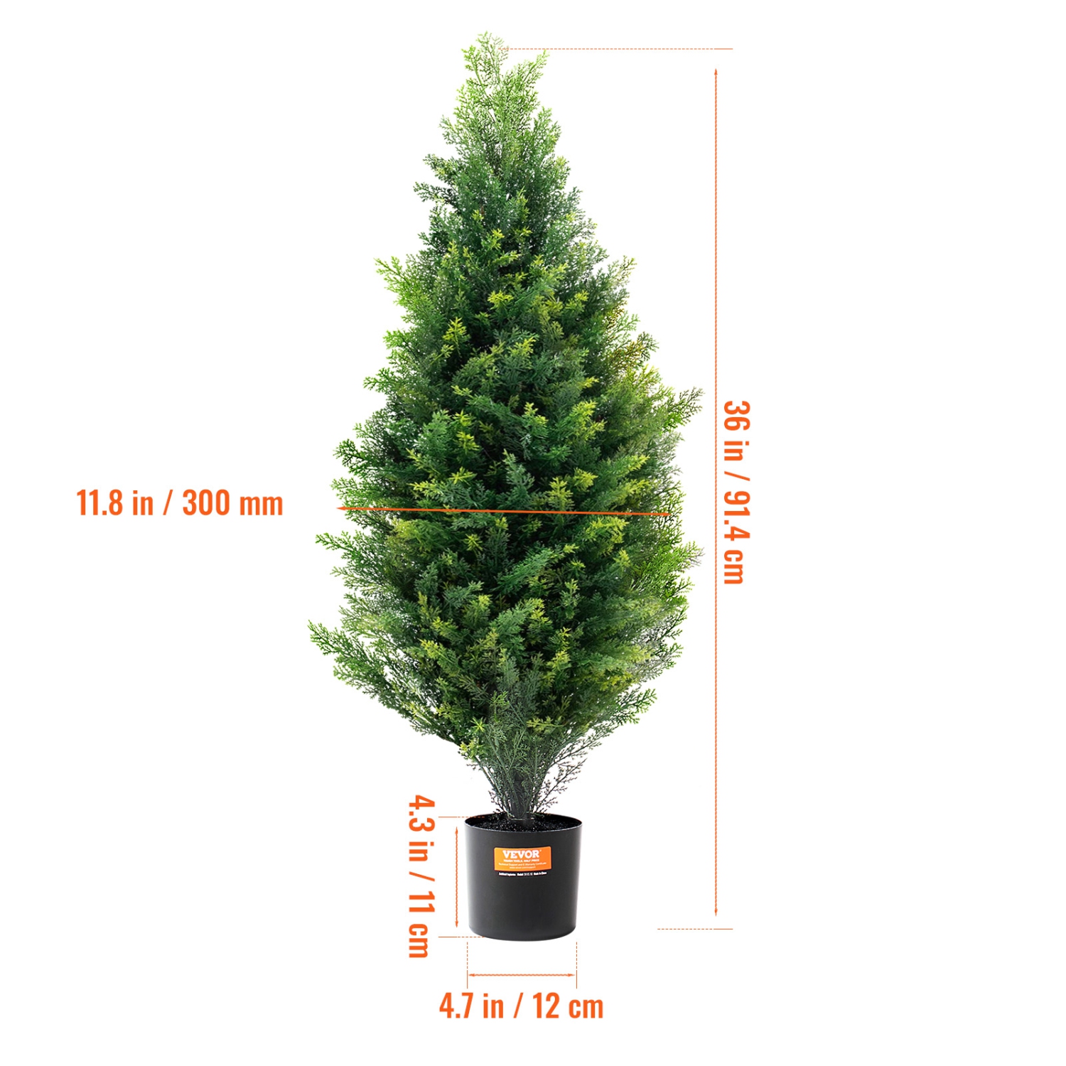 VEVOR 36 inch Artificial Cedar Topiary Tree, 2 Pieces, with Extra Leaves & Pot Faux Evergreen Fake Pine Cypress Trees Plant, UV Rated Artificial
