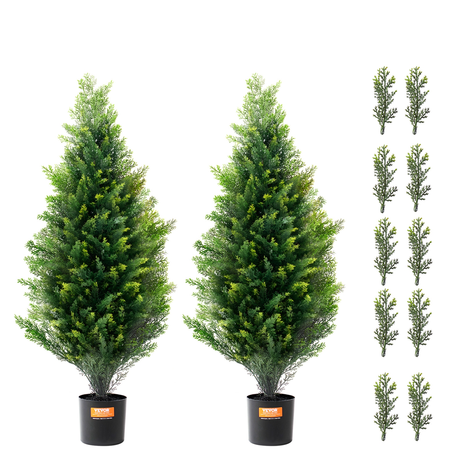 VEVOR 36 inch Artificial Cedar Topiary Tree, 2 Pieces, with Extra Leaves & Pot Faux Evergreen Fake Pine Cypress Trees Plant, UV Rated Artificial