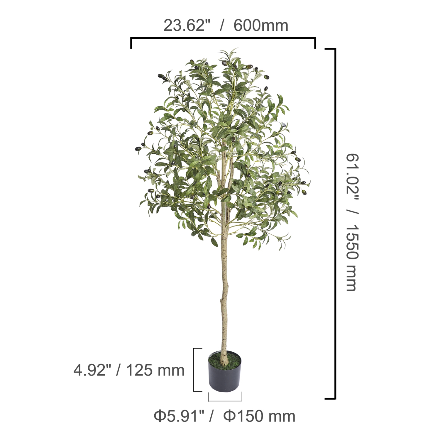 VEVOR 5 FT Artificial Olive Tree, Faux Plant, Secure PE Material & Anti-Tip Tilt Protection Low-Maintenance Plant, Lifelike Green Fake Potted Tree