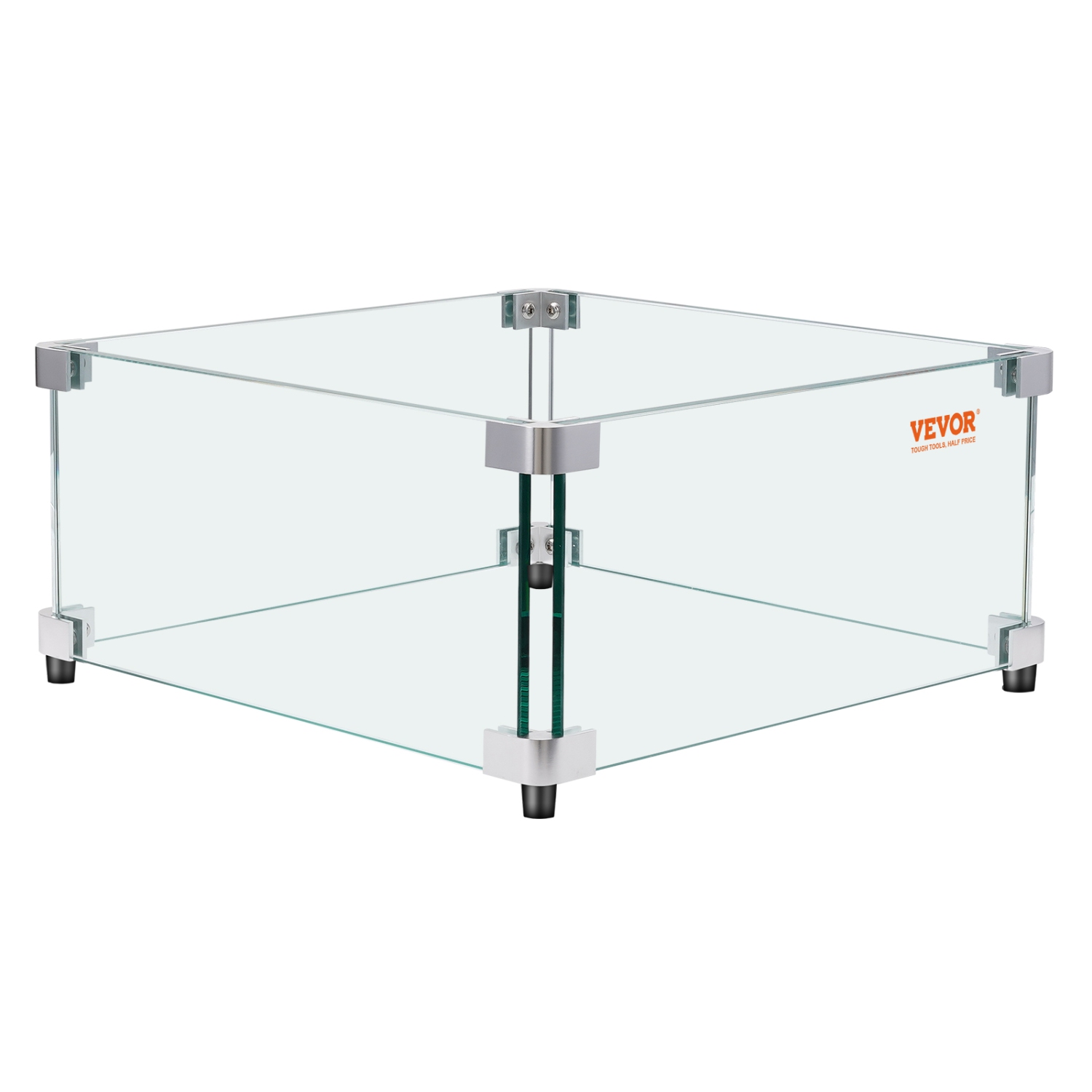 Pare-vent pour foyer au gaz VEVOR 19 x 19 x 7.5&nbsp;po pour table à foyer carrée, pare-vent trempé transparent pour foyers, écran en verre carré
