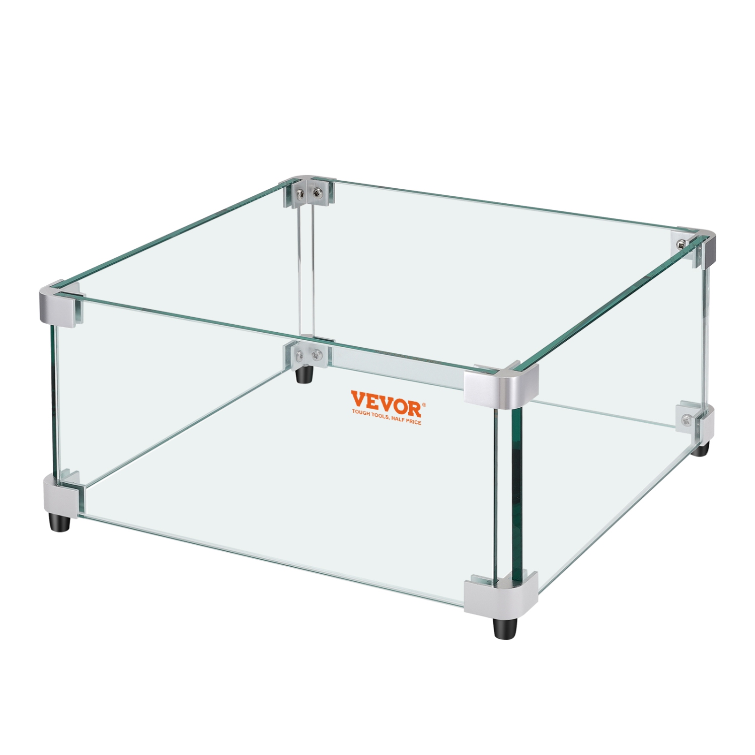 Pare-vent pour foyer au gaz VEVOR 19 x 19 x 7.5&nbsp;po pour table à foyer carrée, pare-vent trempé transparent pour foyers, écran en verre carré