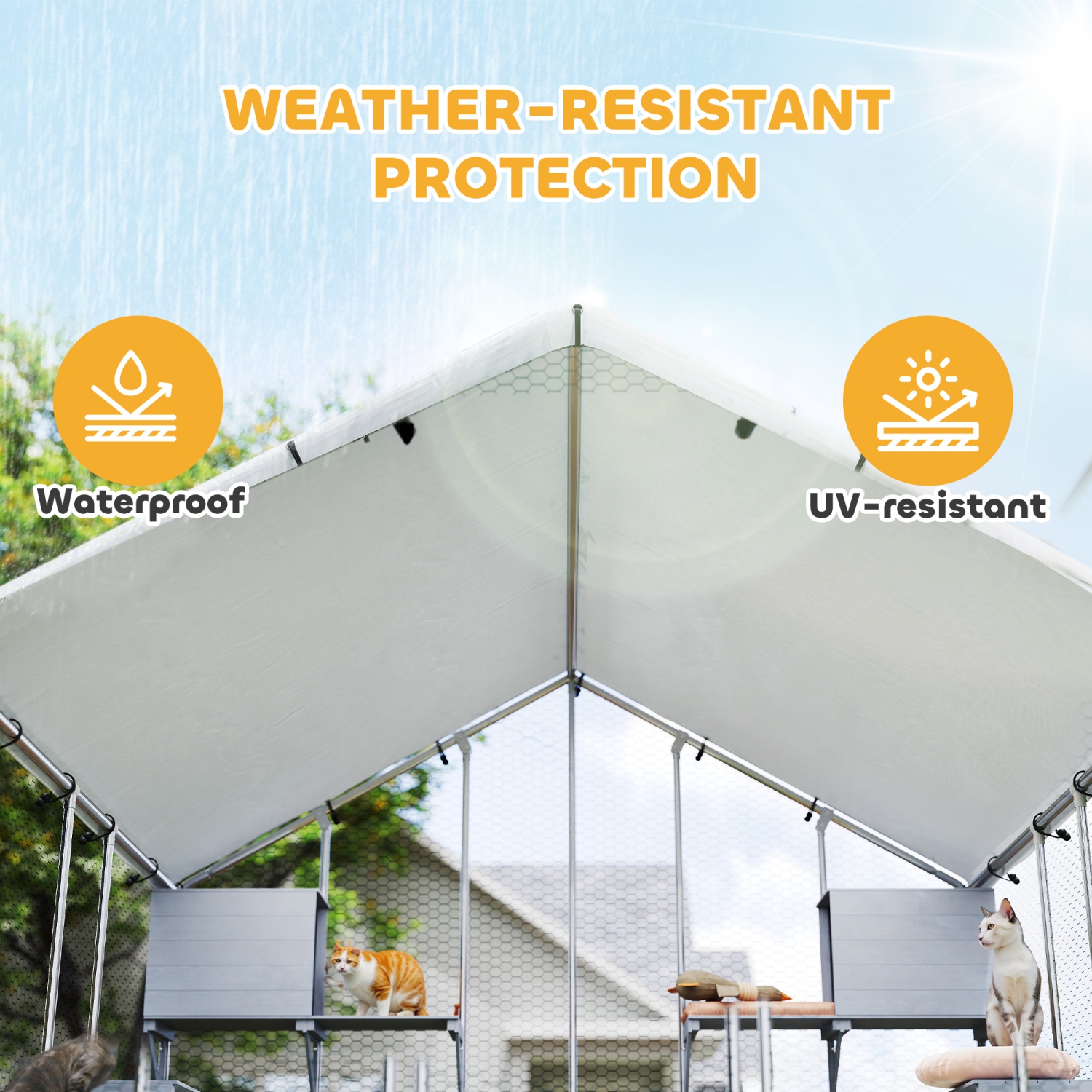 PawHut 94.5" Extra Large Catio Outdoor Cat Enclosure, Walk In Cat Cage with Waterproof Cover, 2 Resting Boxes, 7 Platforms, Metal Chicken Run Hen