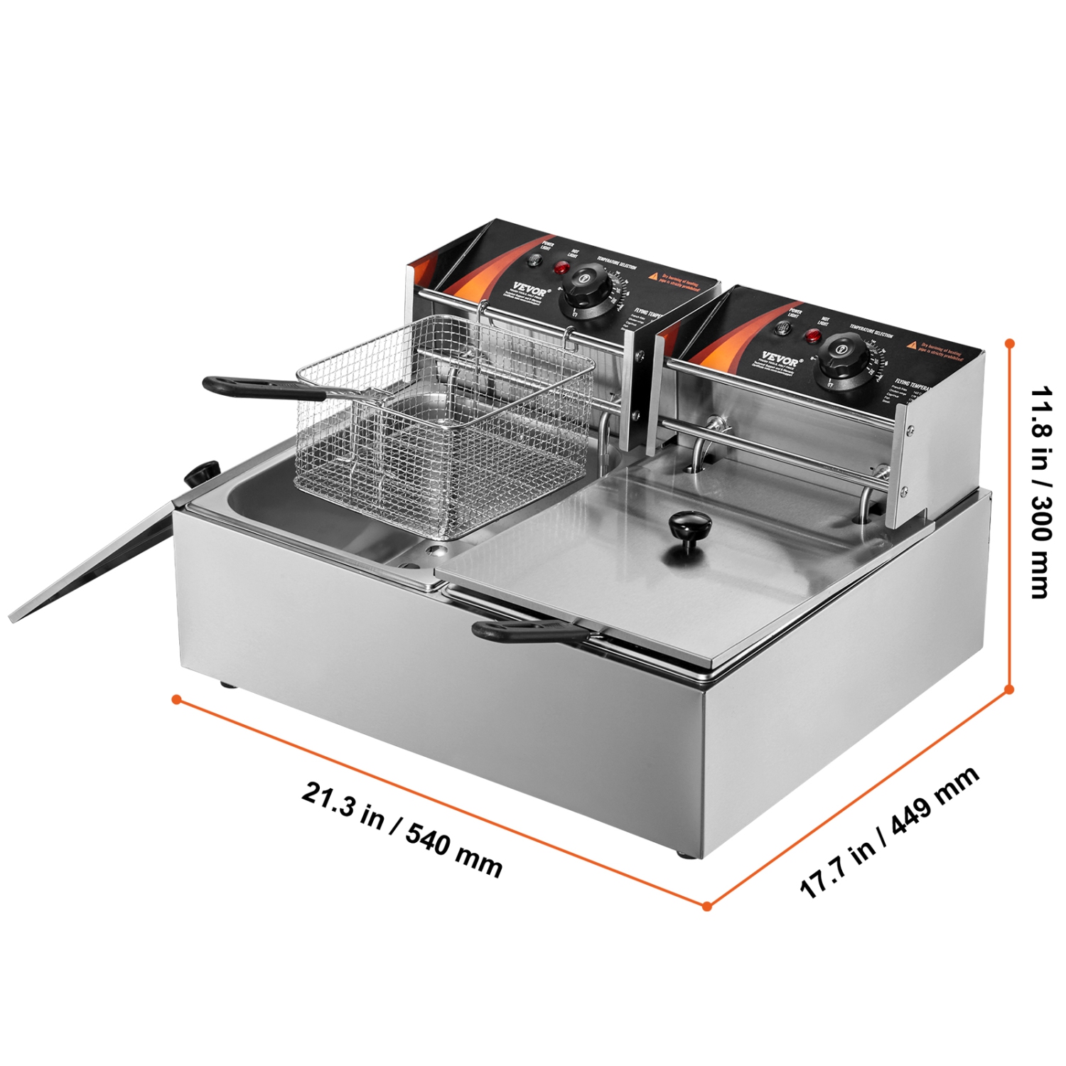 VEVOR 2 x 9.1Qt/8.6L Commercial Deep Fryer, Dual Tank 3000W Electric Countertop Fryer with Basket, Double Stainless Steel Oil Fryer, with Temp