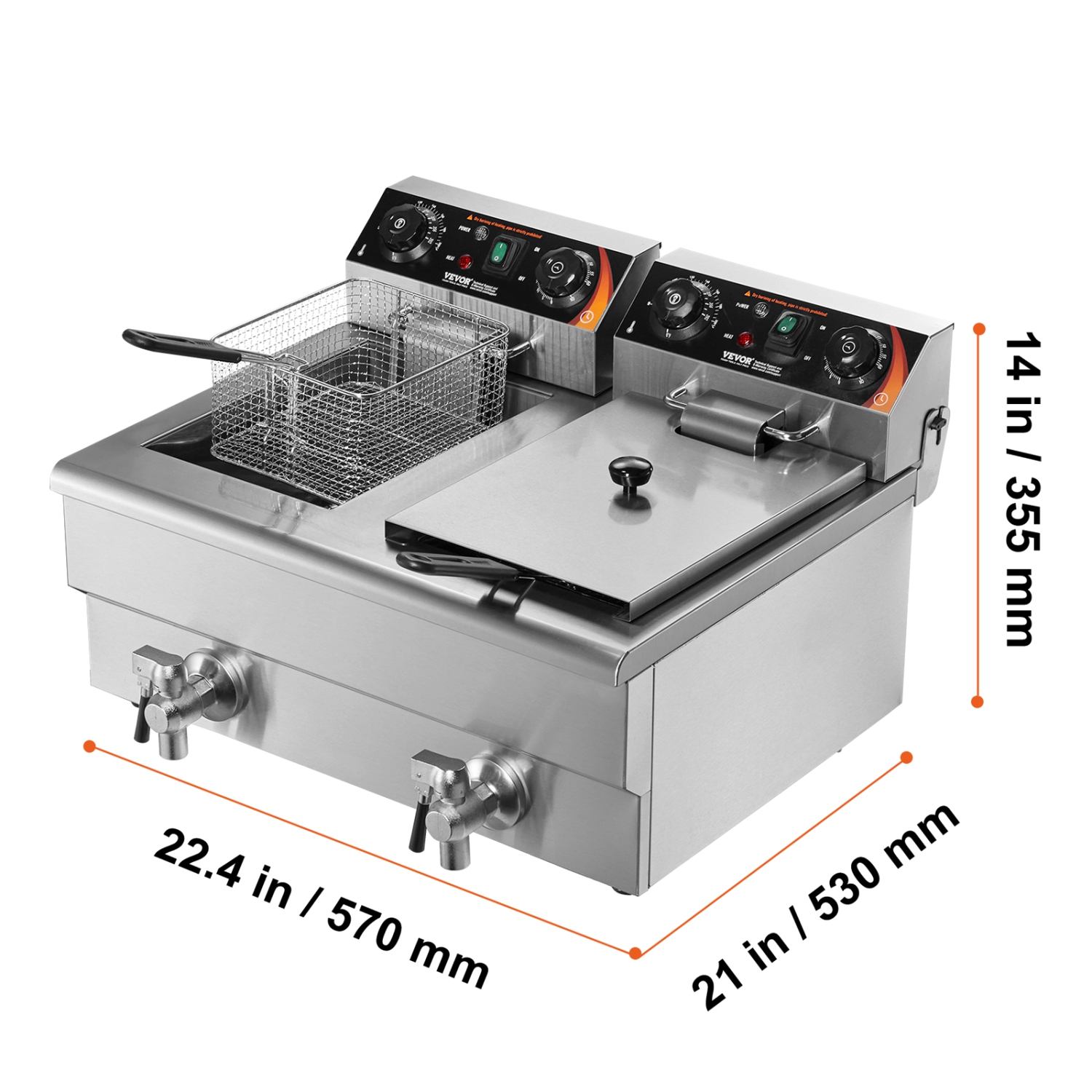 VEVOR 2 x 11.6Qt/11L Commercial Deep Fryer, Dual Tank 3000W Electric Countertop Fryer with Basket, Double Stainless Steel Oil Fryer with Oil