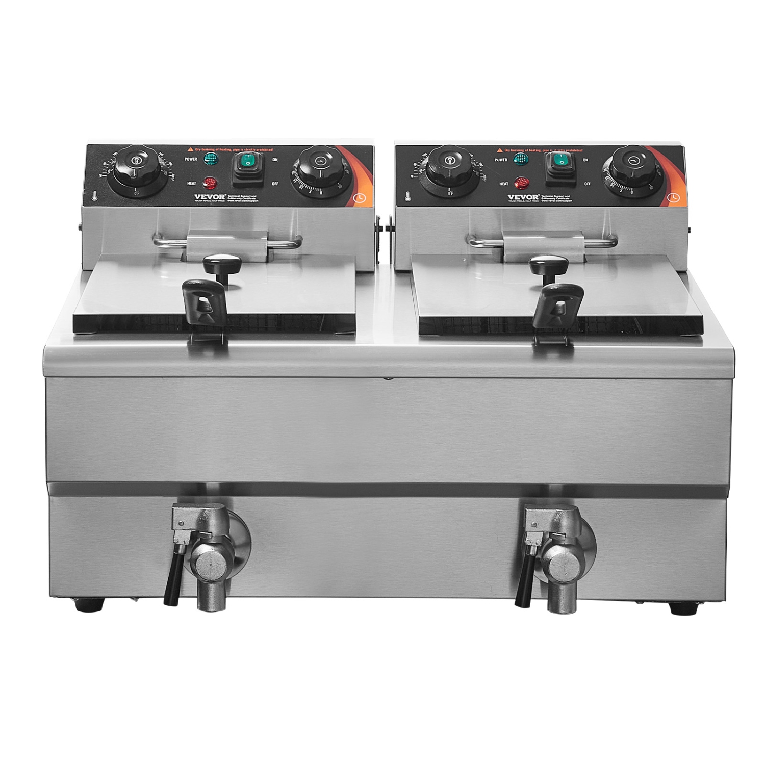 VEVOR 2 x 11.6Qt/11L Commercial Deep Fryer, Dual Tank 3000W Electric Countertop Fryer with Basket, Double Stainless Steel Oil Fryer with Oil