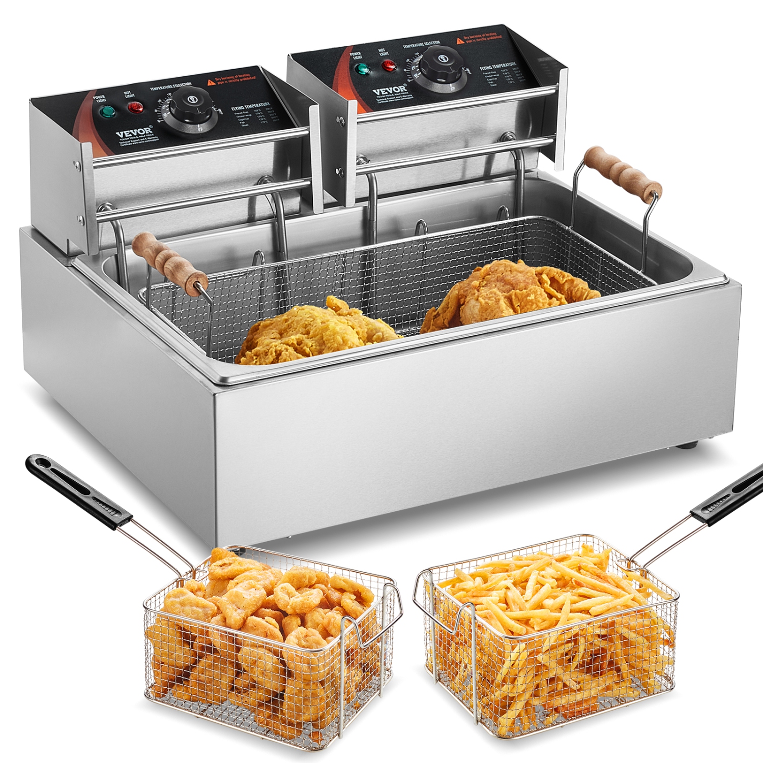 VEVOR 3000W Commercial Deep Fryer, Electric Turkey Fryer with 3 Removable Baskets, Large Capacity 18Qt / 17L Stainless Steel Countertop Single Oil